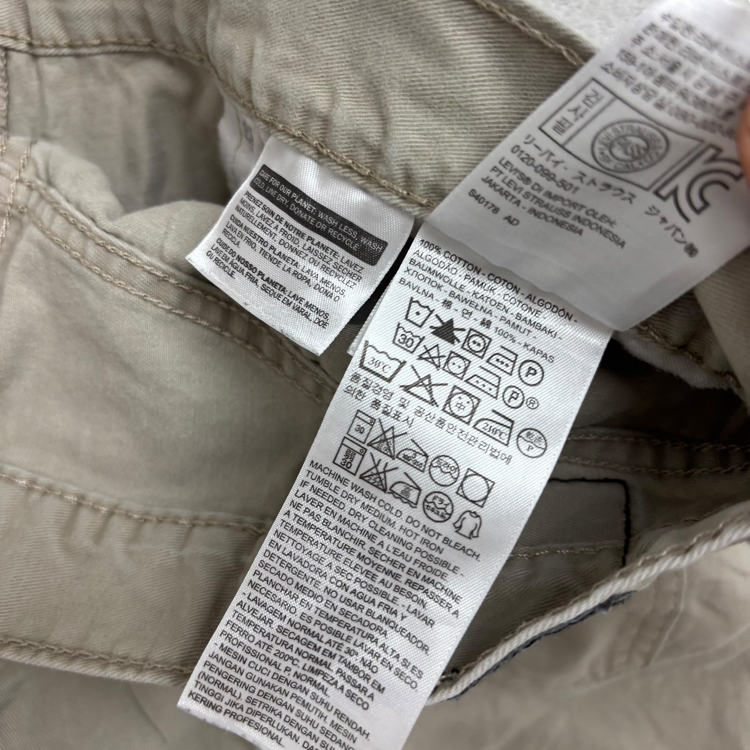 Levis 514 Trousers W36 L30 Mens Cream Regular Straight Fit Pants (E)