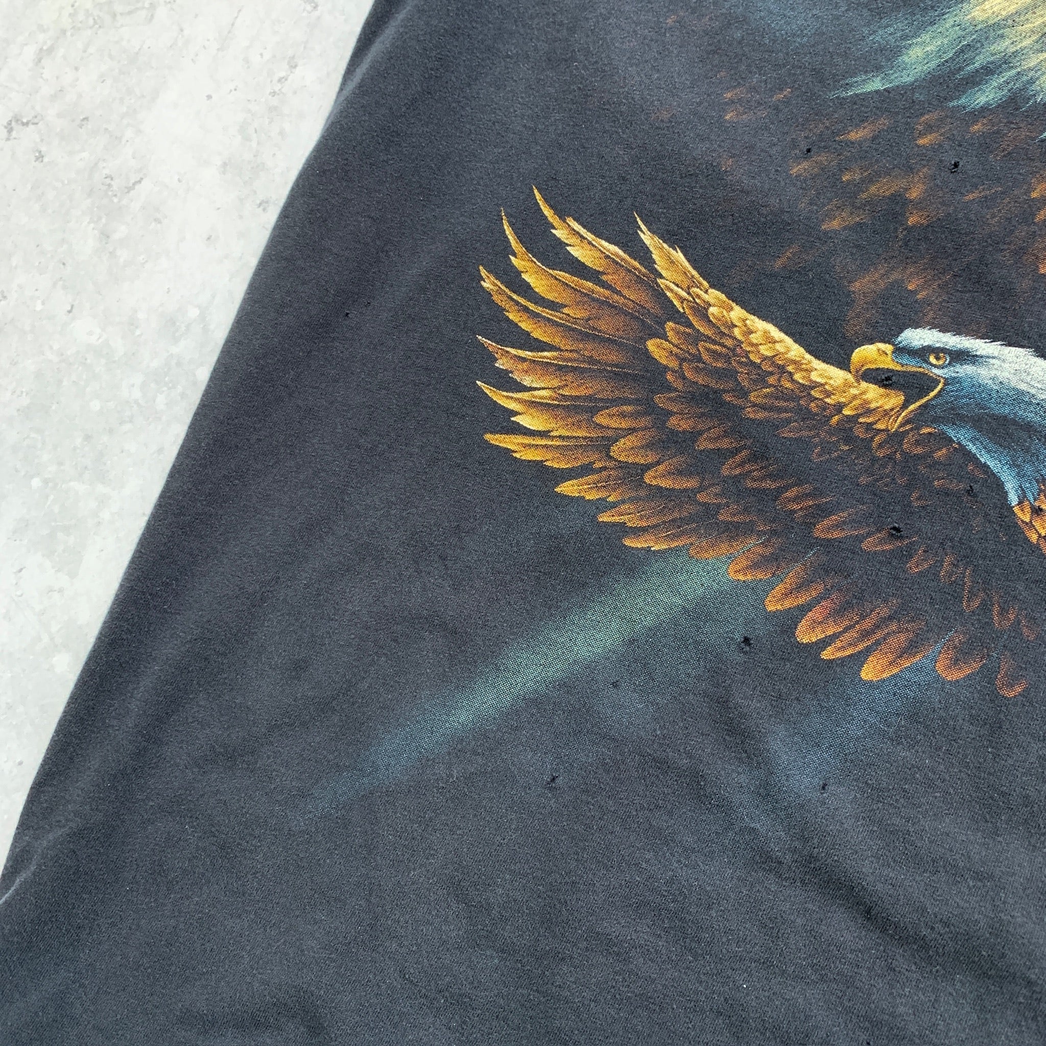 Vintage T Shirt Mens XL Black Single Stitch Graphic Print 90s Eagle Thrashed