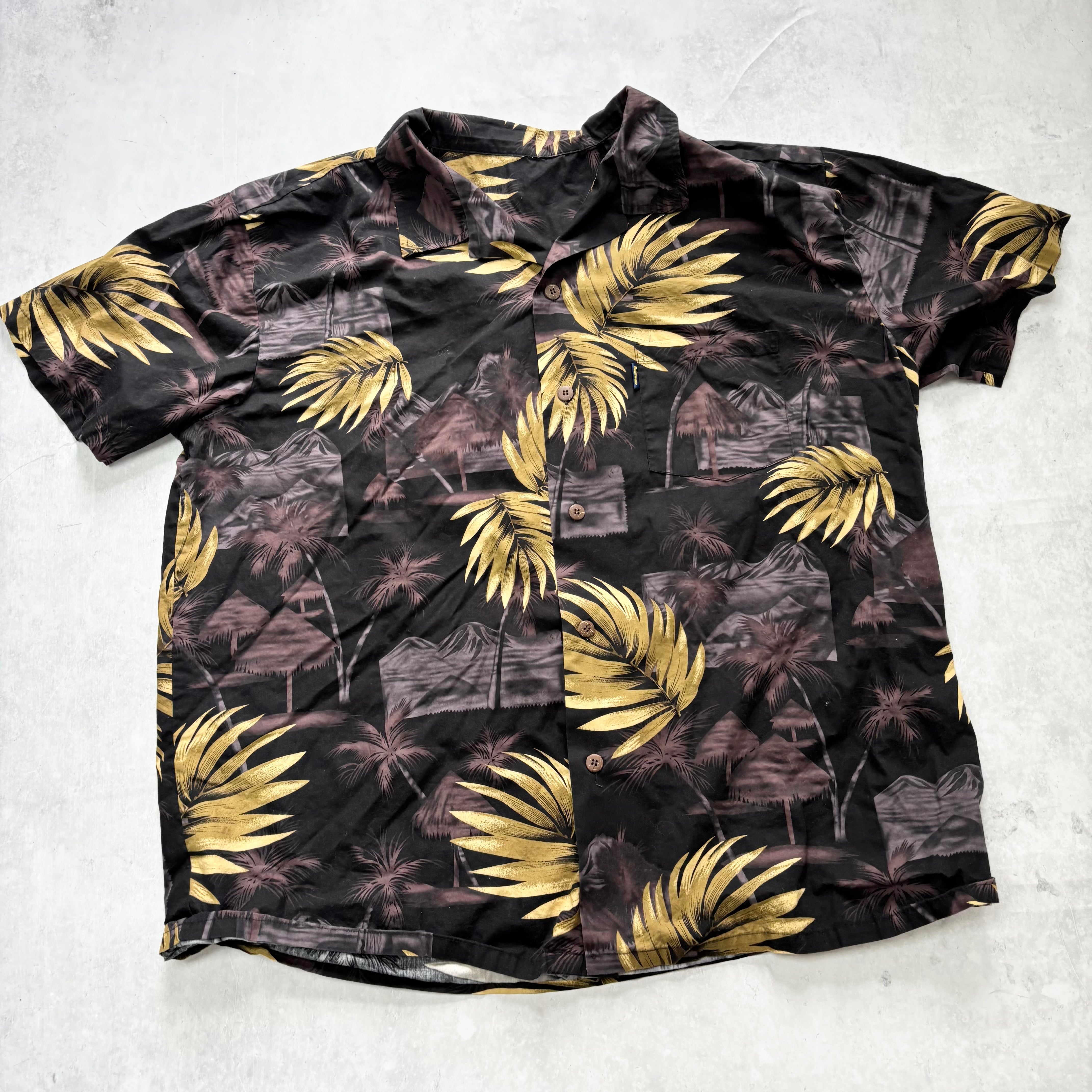 Vintage Hawaiian Shirt Mens XXL Black Floral Aloha Short Sleeve (E)