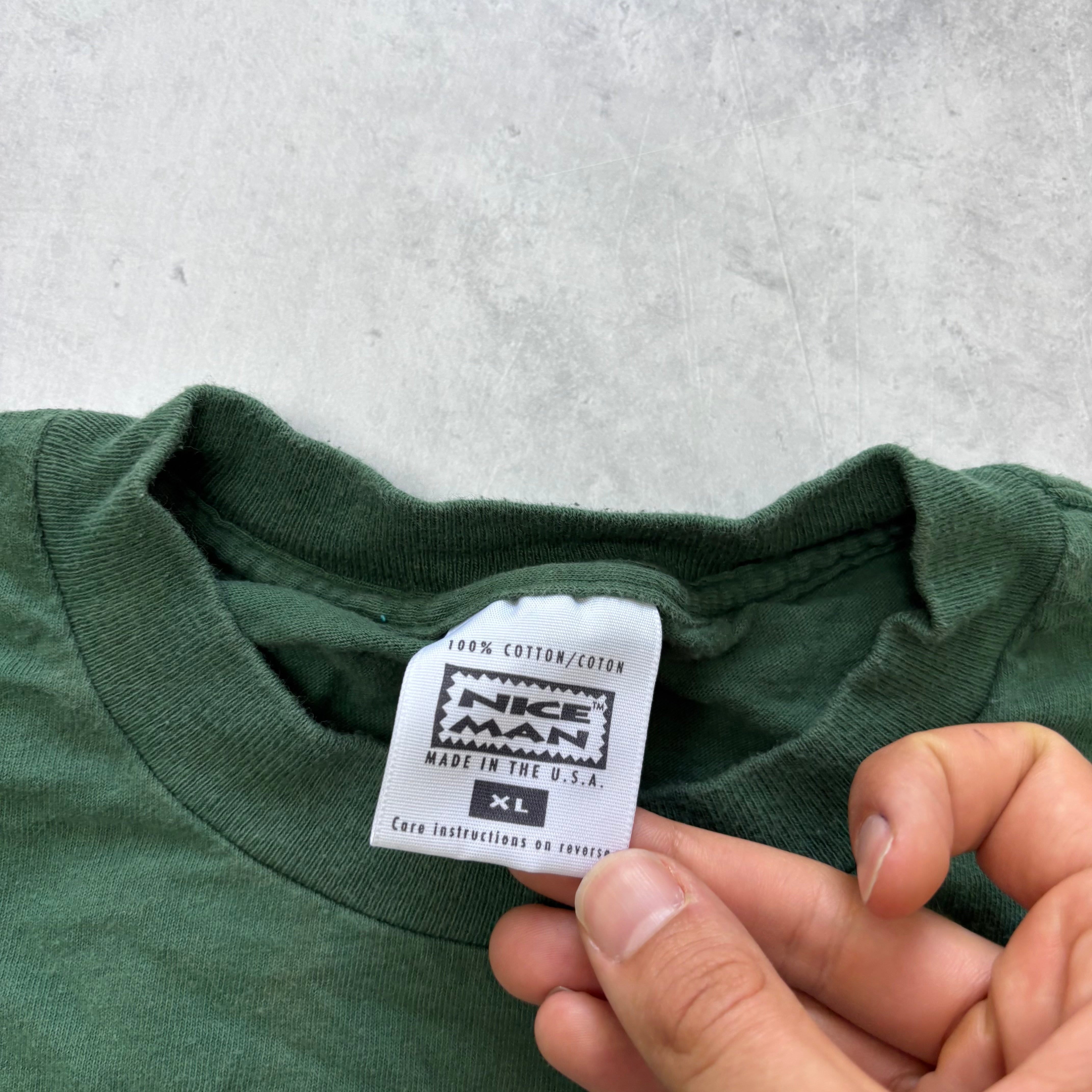 Vintage T Shirt Mens XL Green Graphic Print 90s Santa Xmas (E)