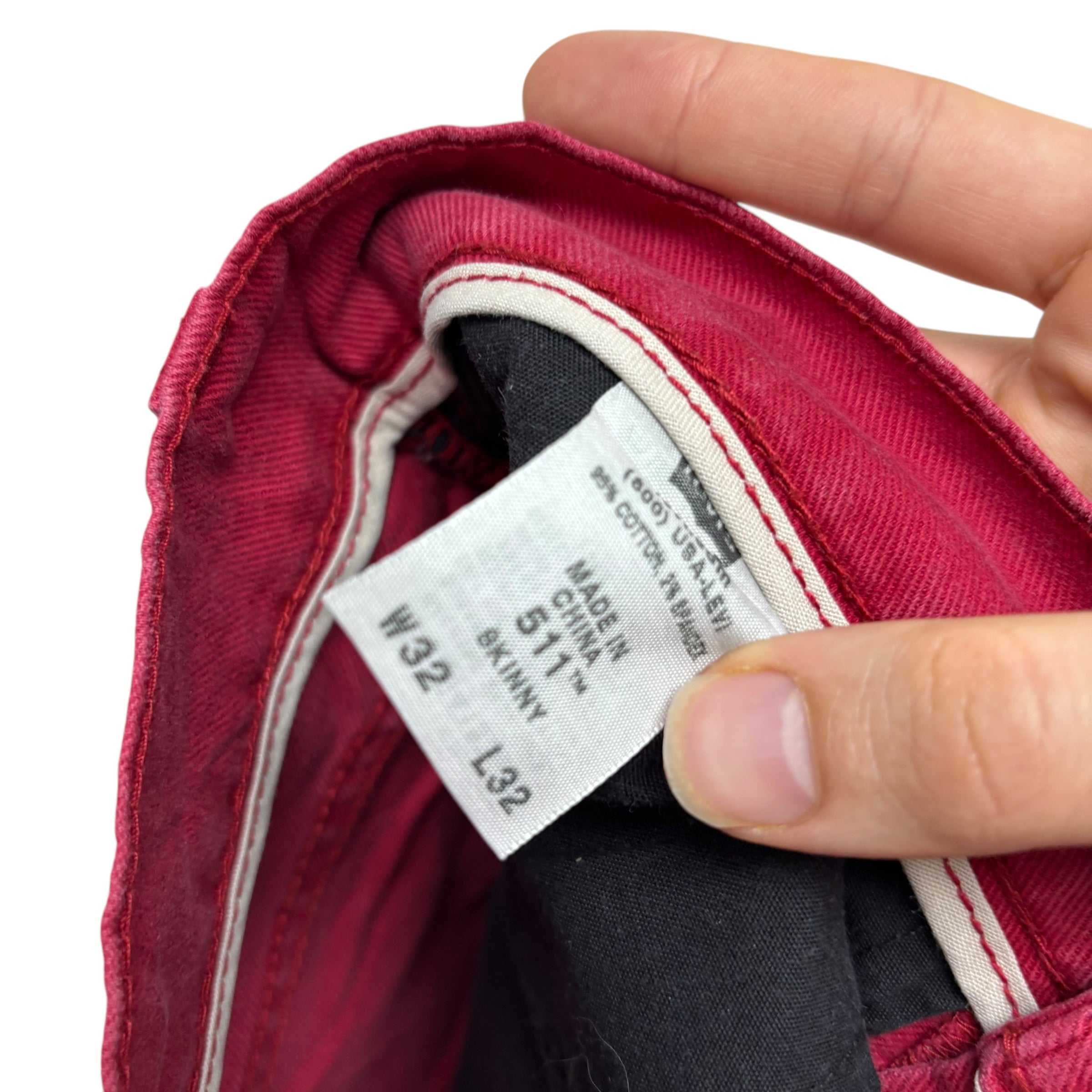 Levis 511 Jeans W32 L32 Mens Red Slim Fit Stretch Vintage Denim