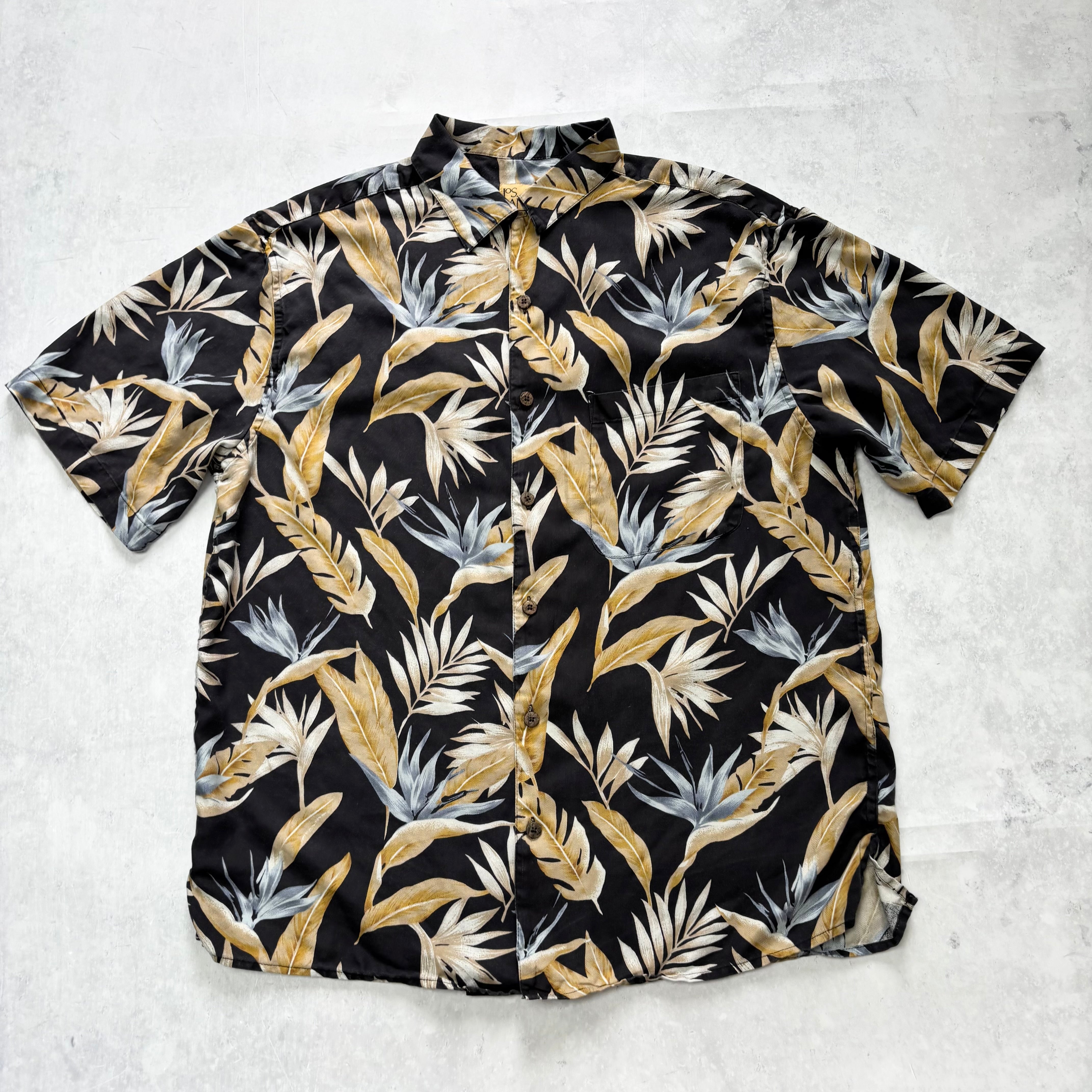 Vintage Hawaiian Shirt Mens Medium Black Floral Aloha Short Sleeve Silk (E)