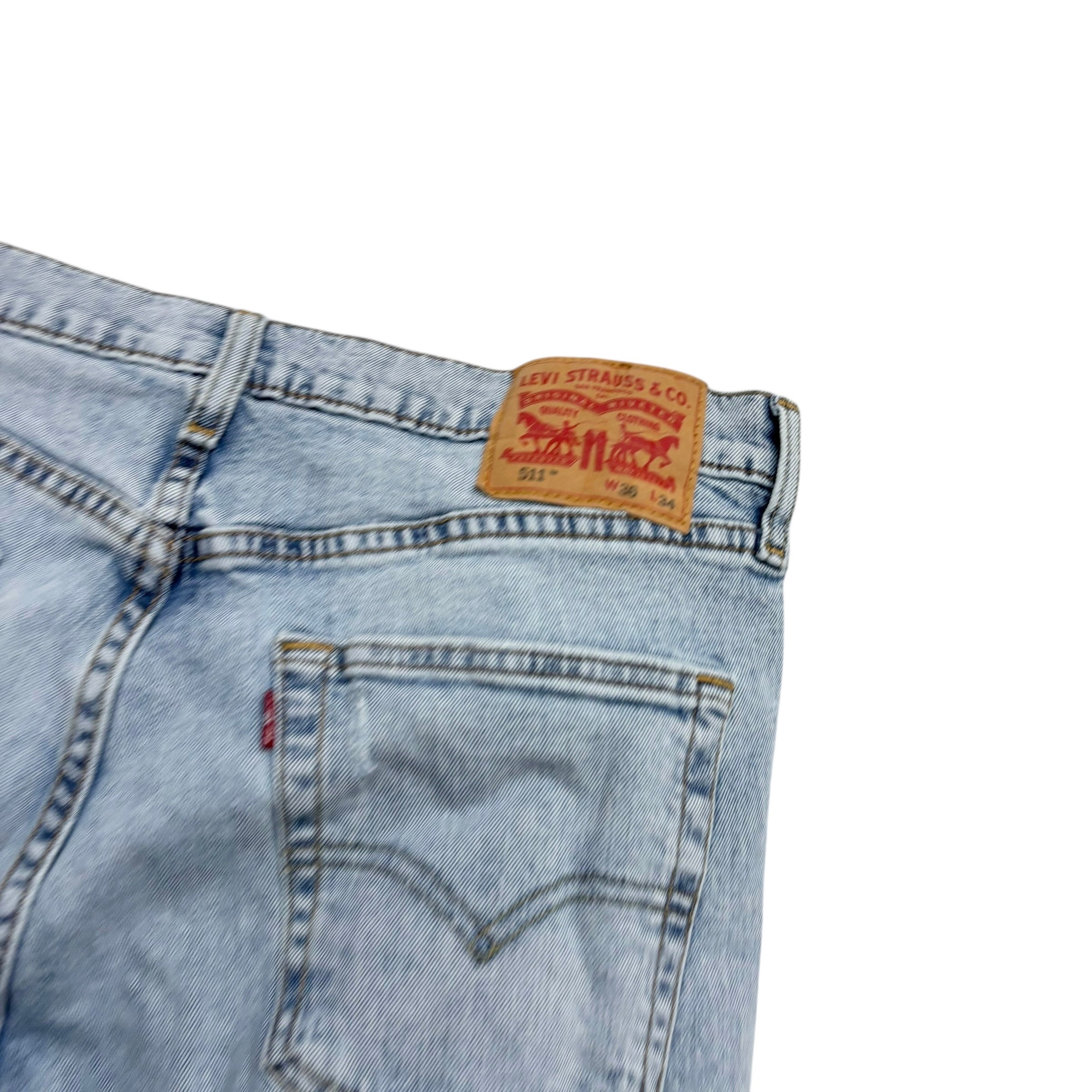 Levis 511 Jeans W34 L34 Mens Light Blue Slim Fit Distressed Stretch Denim