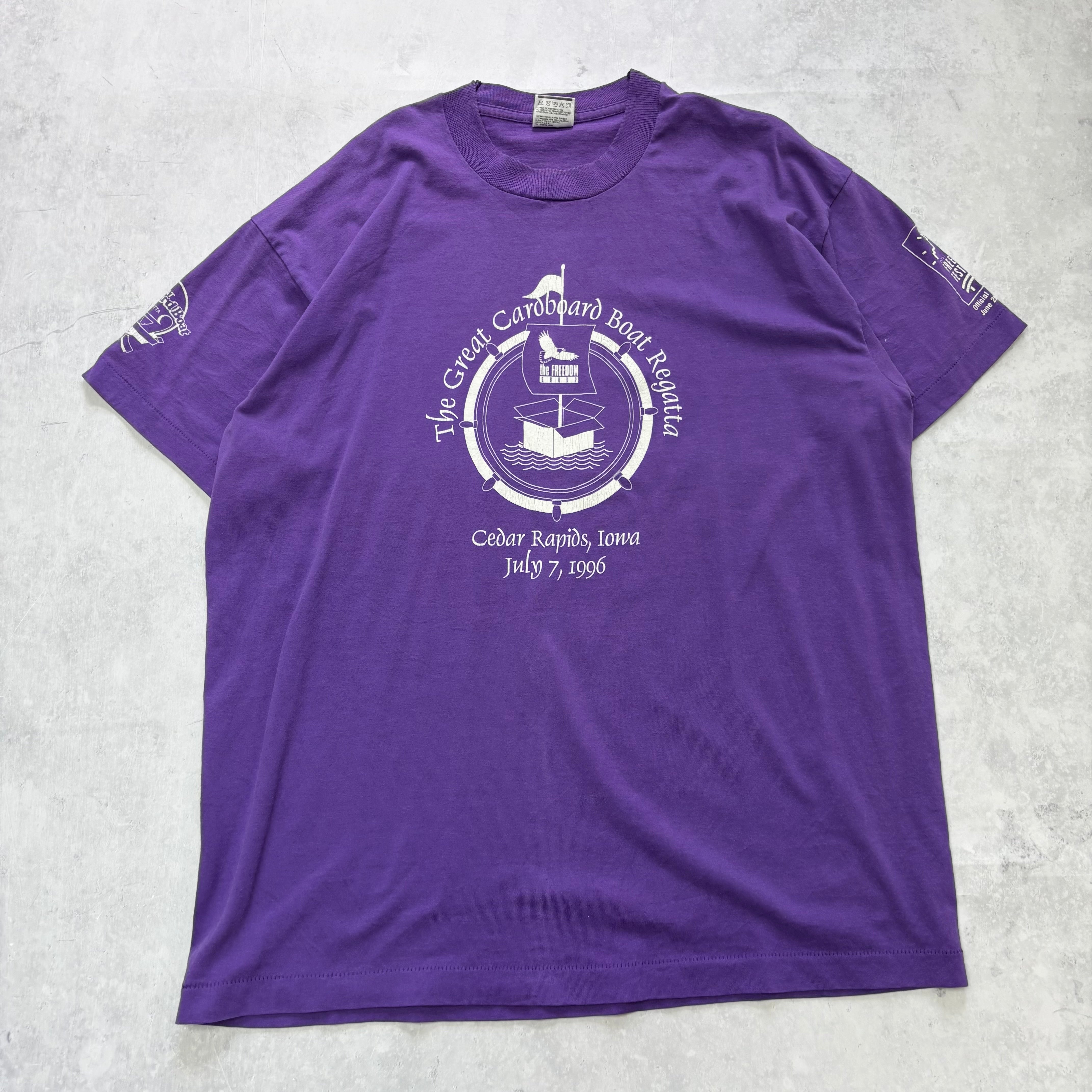 Vintage T Shirt Mens XL Purple Single Stitch Graphic Print 90s USA Boat (E)