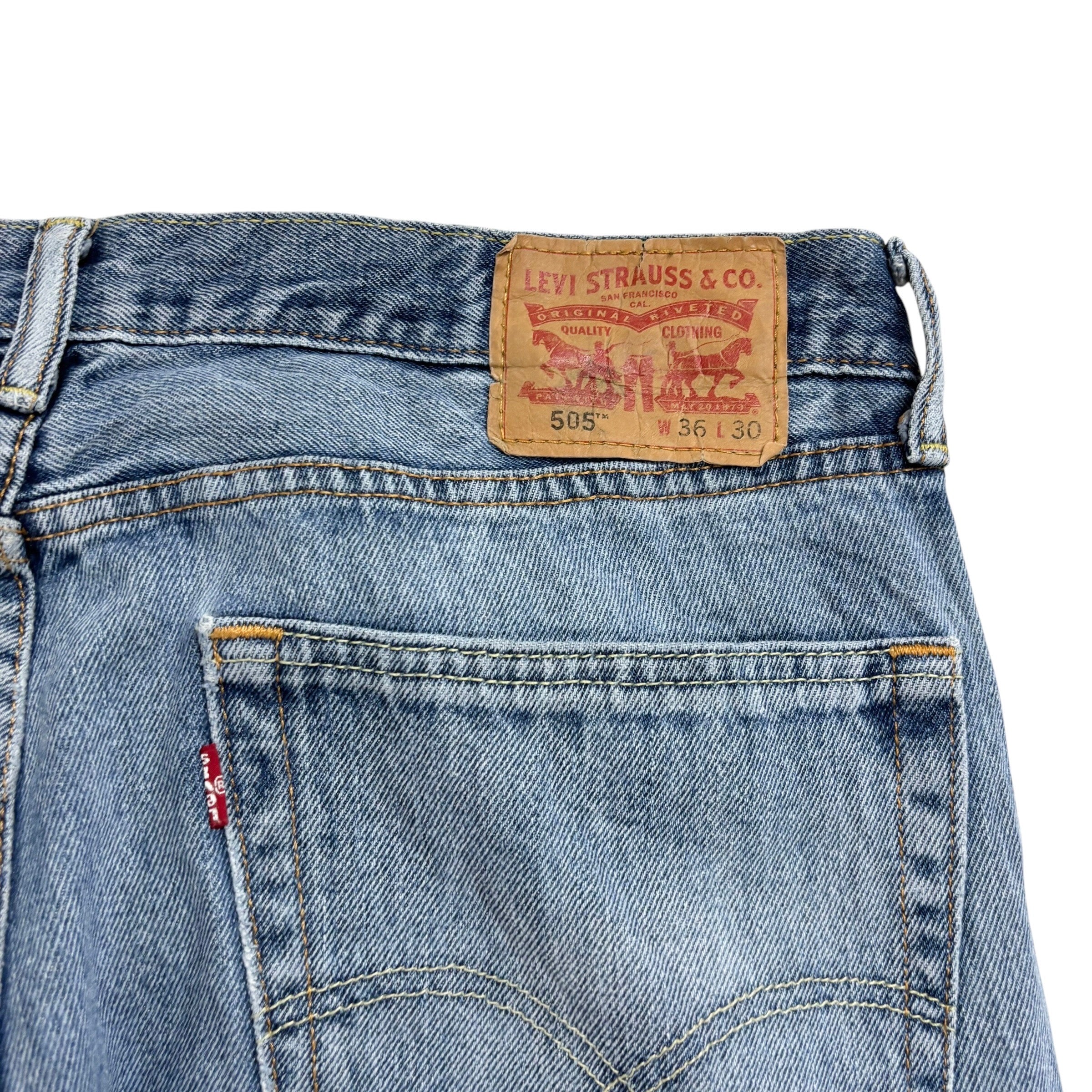 Levis 505 Jeans W36 L30 Mens Light Blue Regular Straight Fit Denim (F)