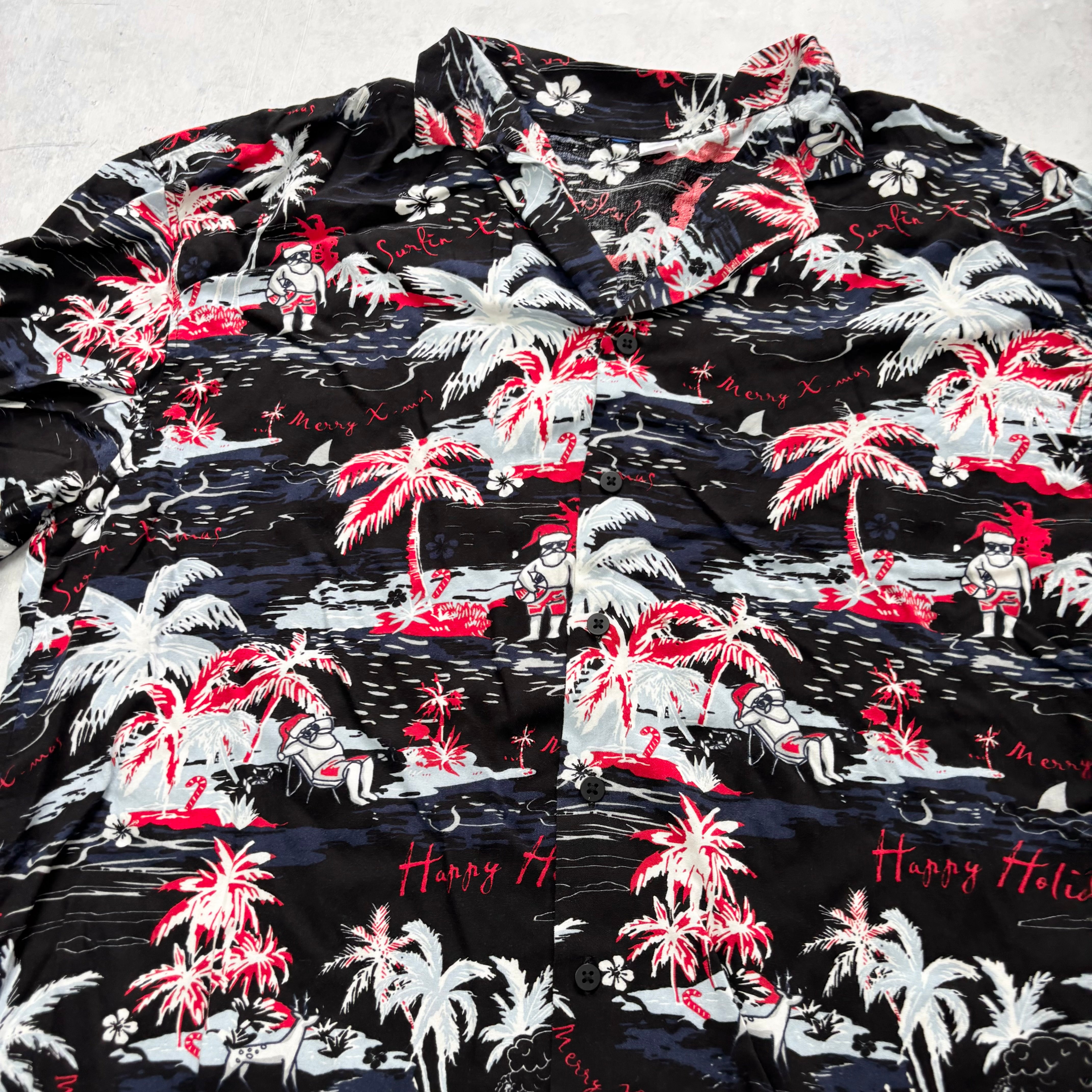 Hawaiian Shirt Mens Large Black Floral Aloha Short Sleeve Viscose (E)