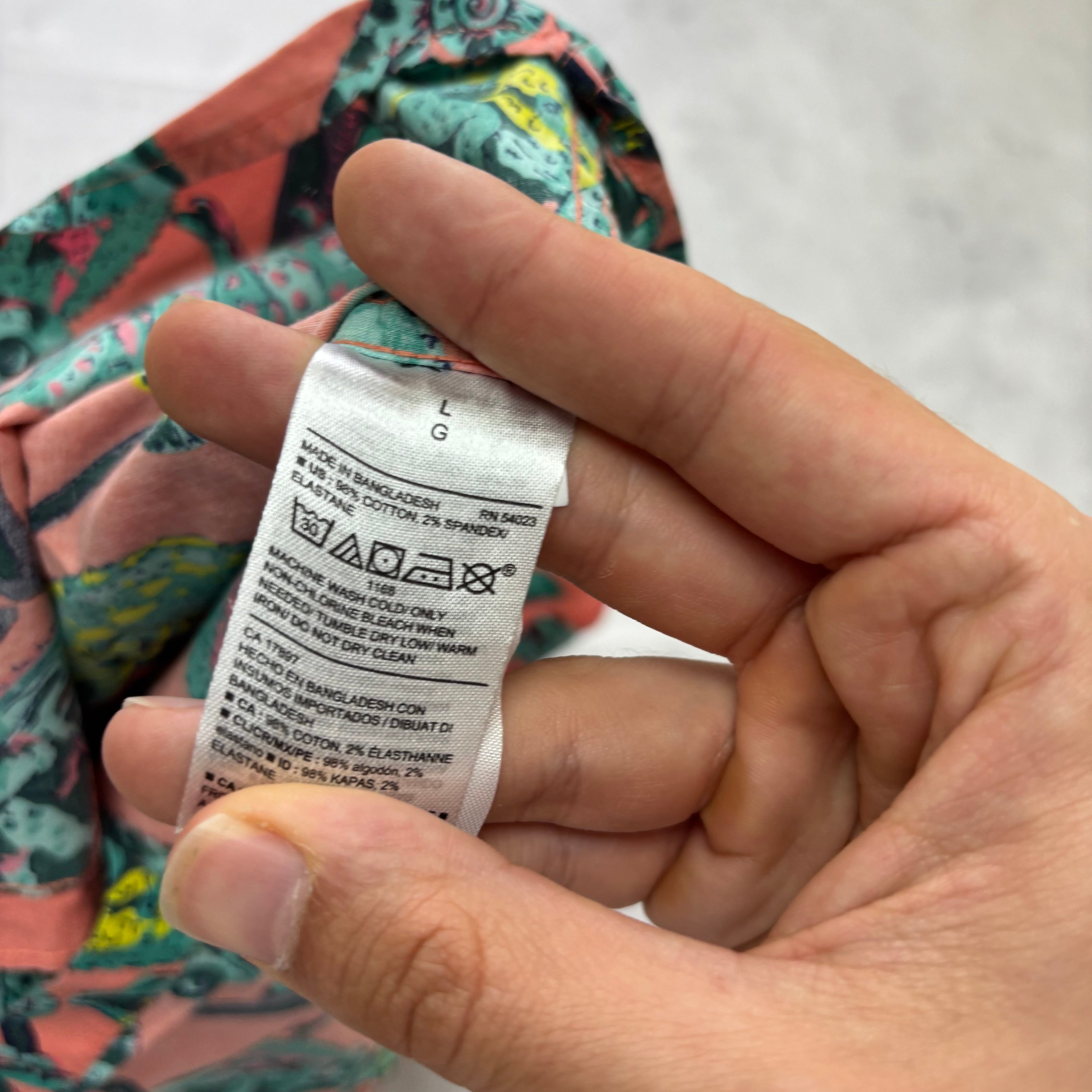 Hawaiian Shirt Mens Large Pink Floral Aloha Short Sleeve Cotton Slim Fit (E)