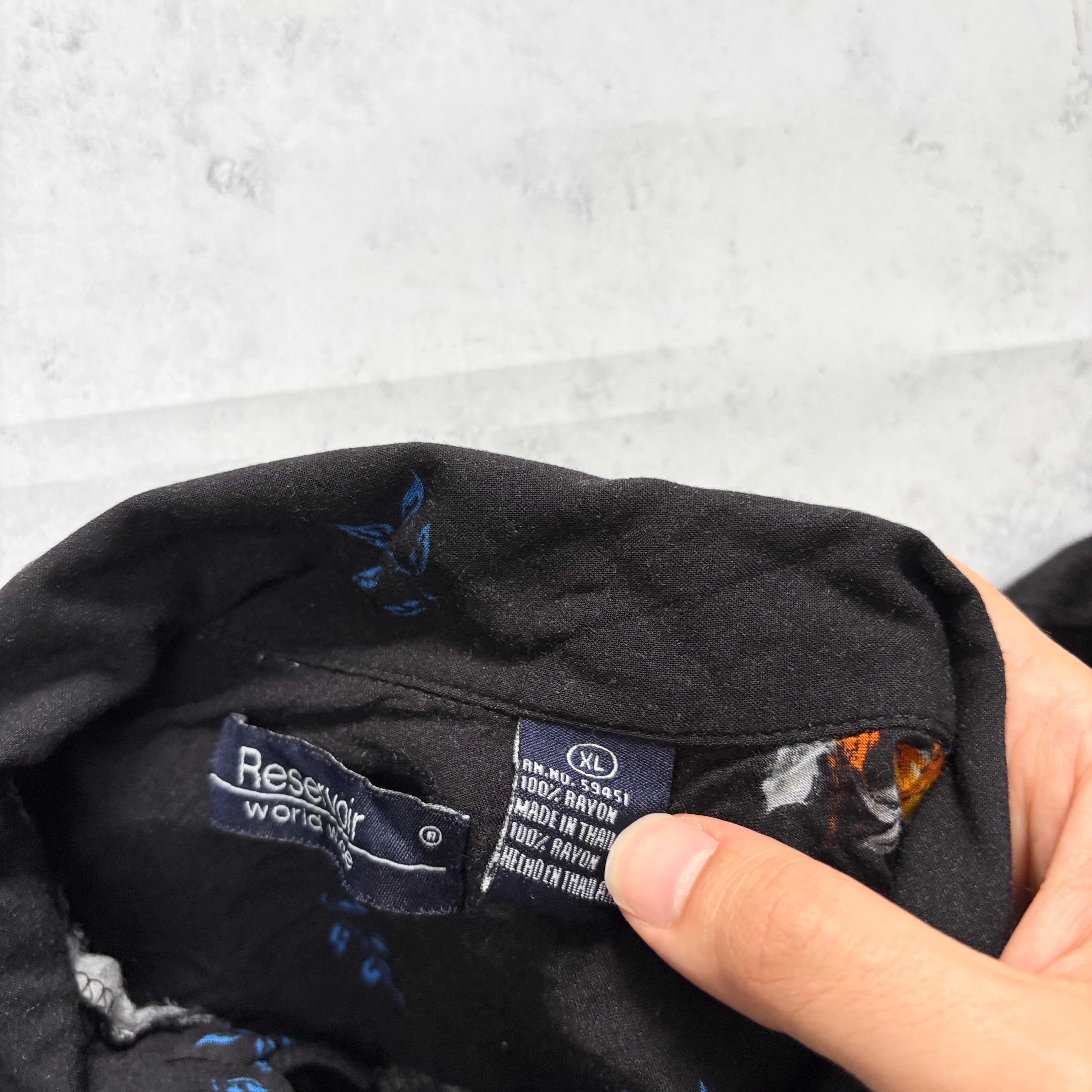 Hawaiian Shirt Mens XL Black Floral Aloha Short Sleeve Rayon Pattern Funky (E)