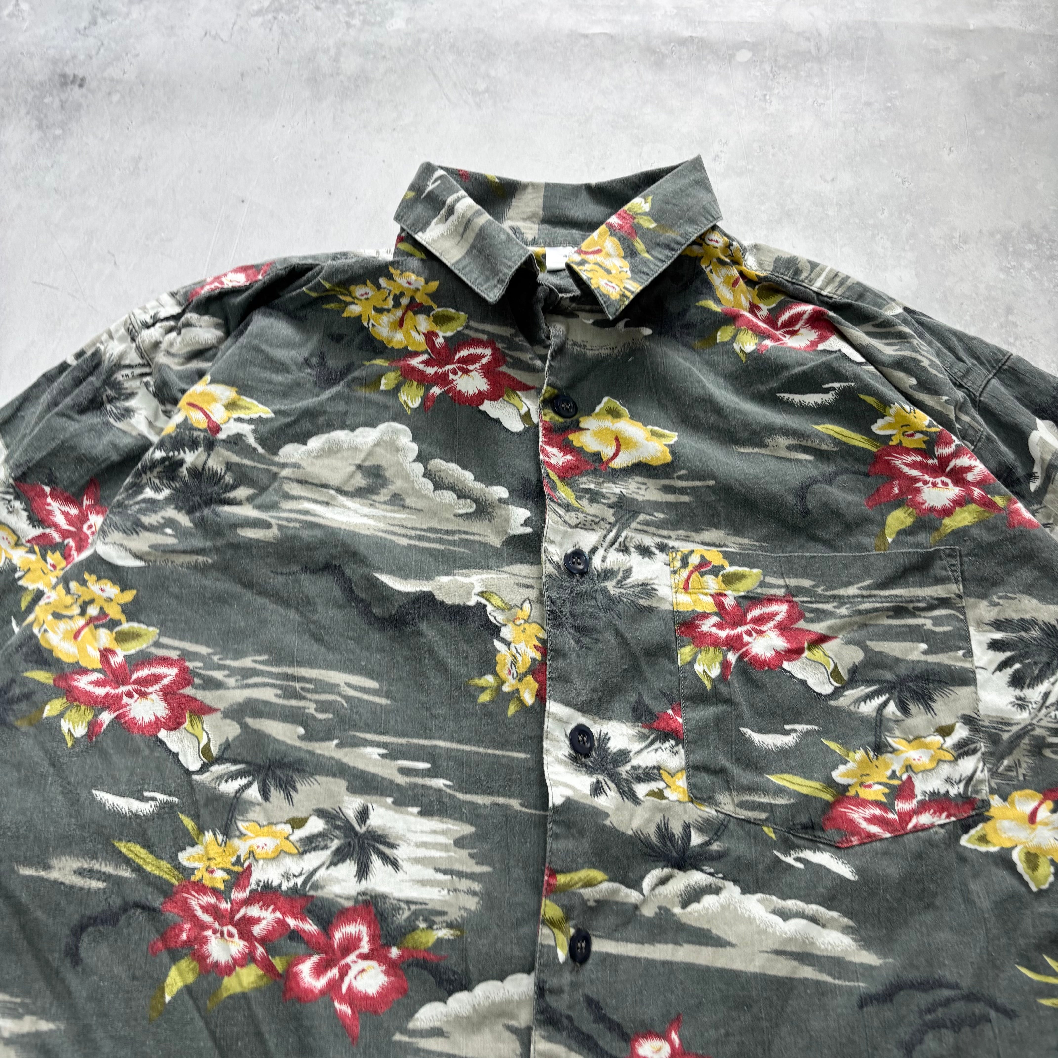 Vintage Hawaiian Shirt Mens XL Grey Floral Aloha Short Sleeve