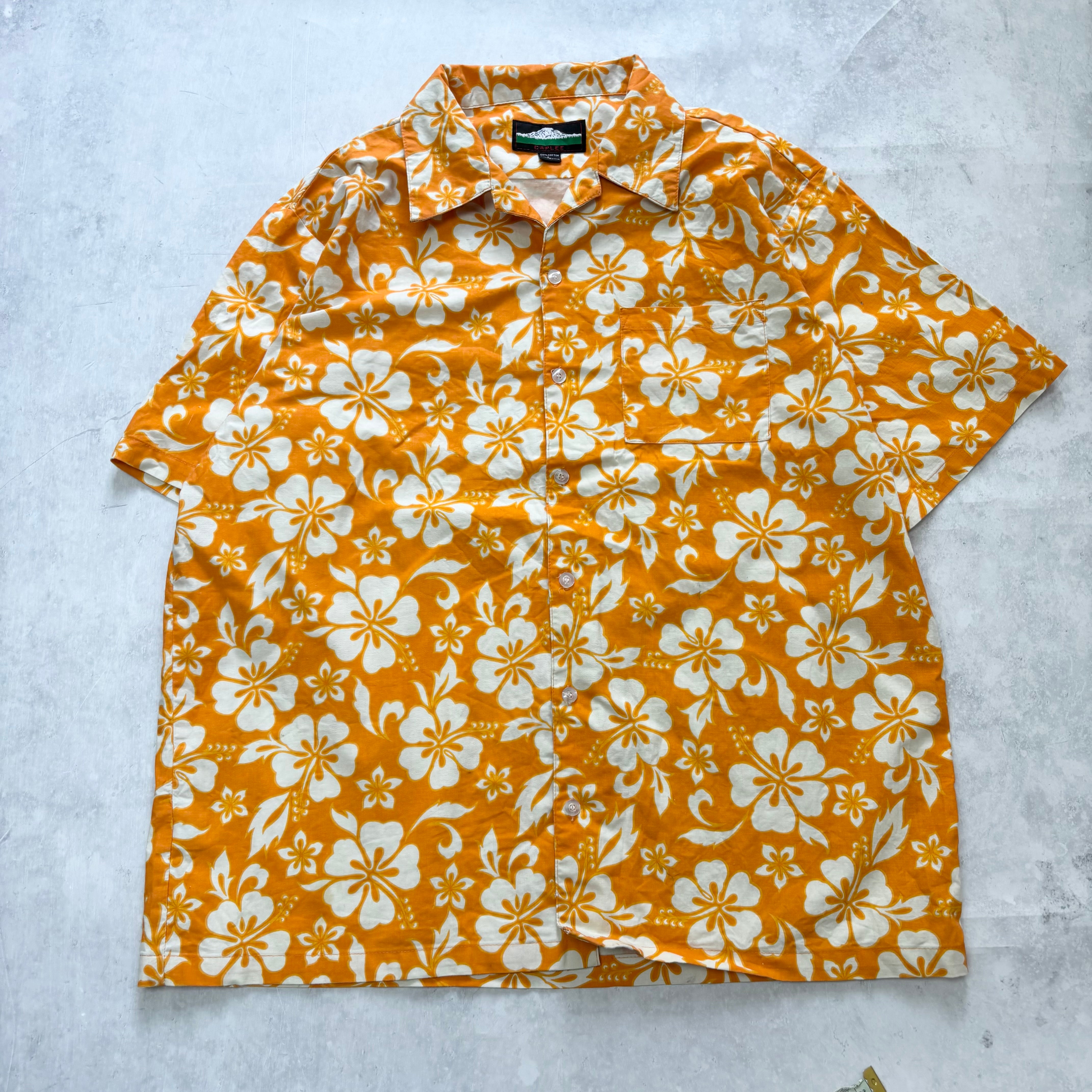 Vintage Hawaiian Shirt Mens XL Orange Floral Aloha Short Sleeve Cotton