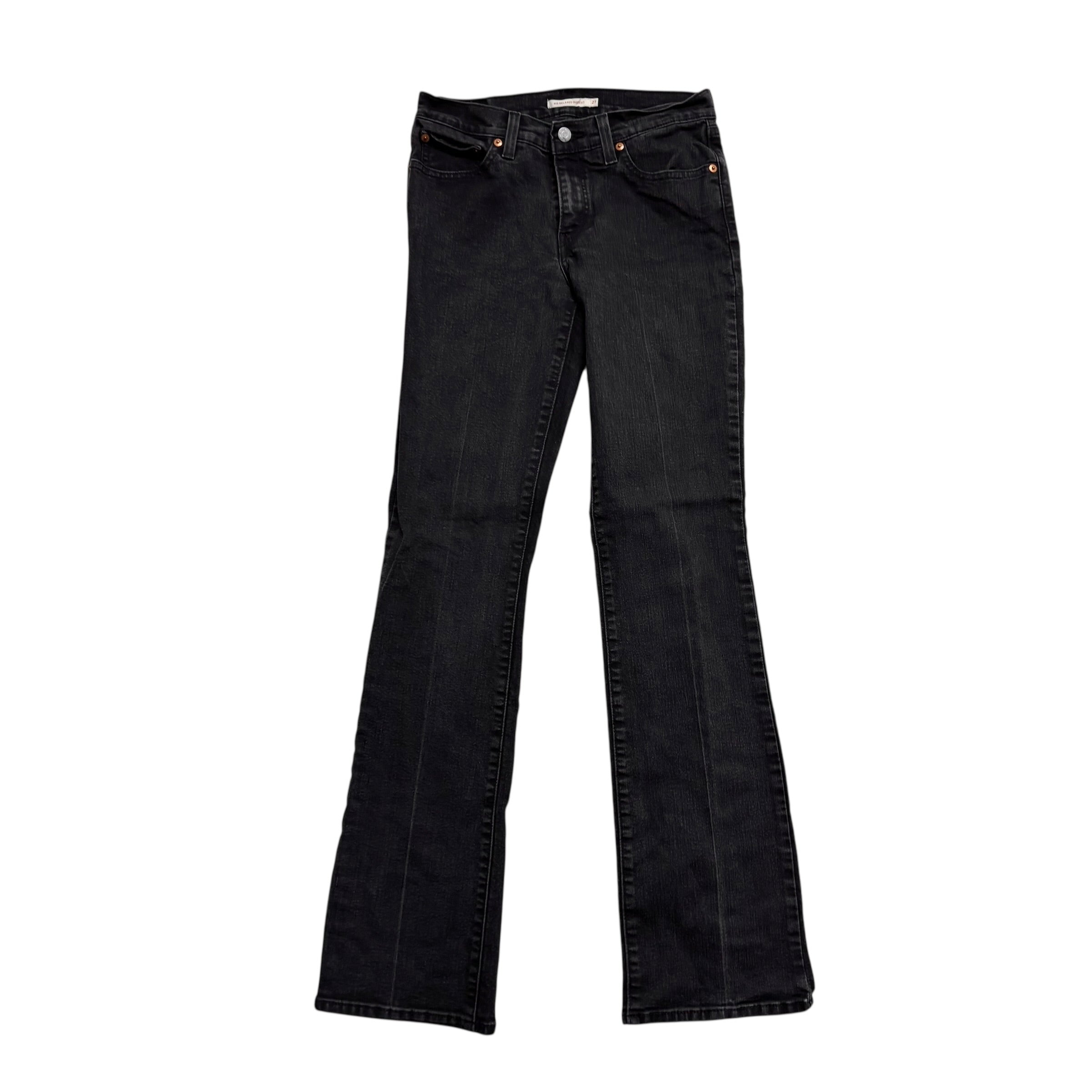Levis 415 Jeans W27 L34 Womens Relaxed Bootcut Fit Black Stretch Denim