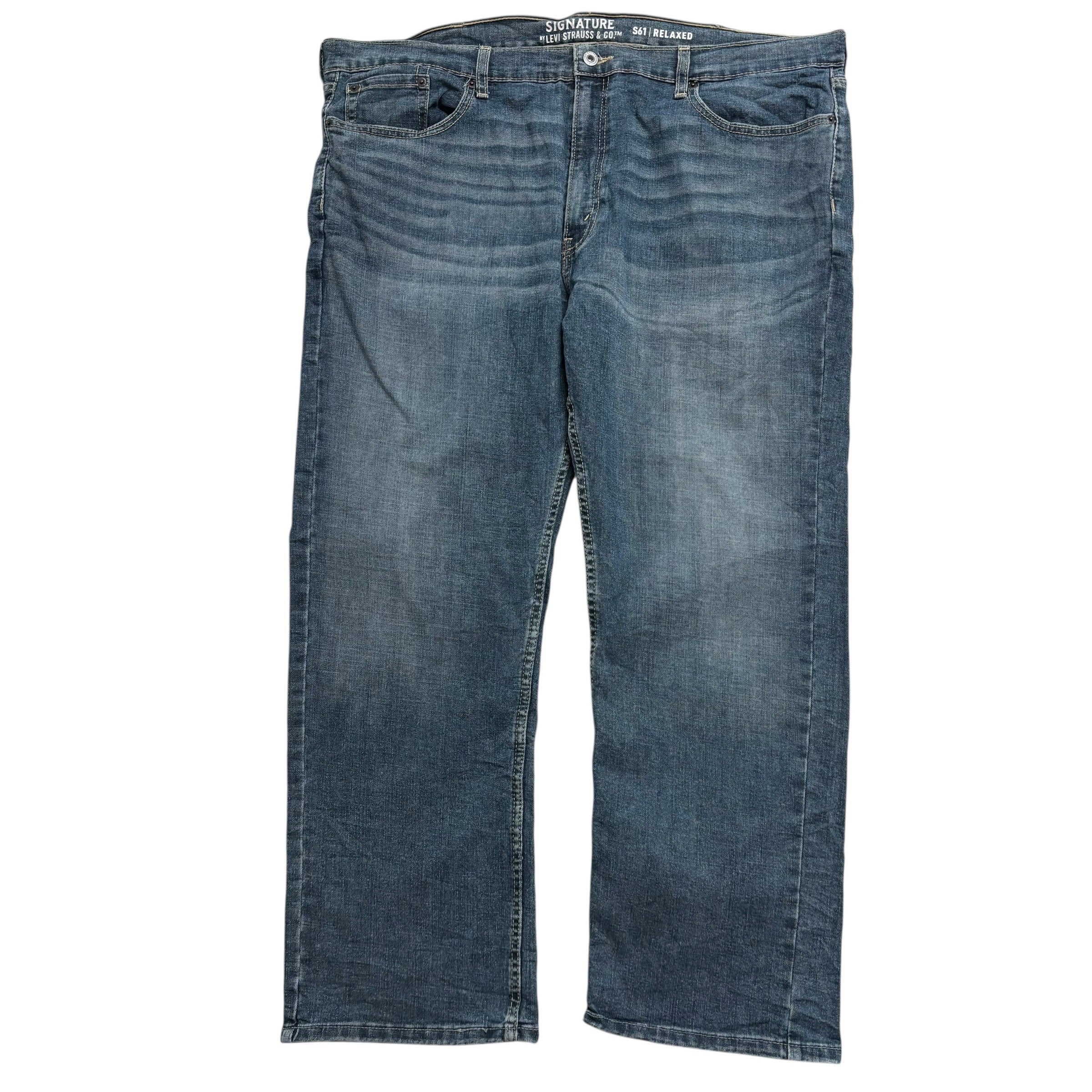 Levis Signature Jeans W44 L30 Mens Dark Blue Relaxed Straight Stretch Denim (E)