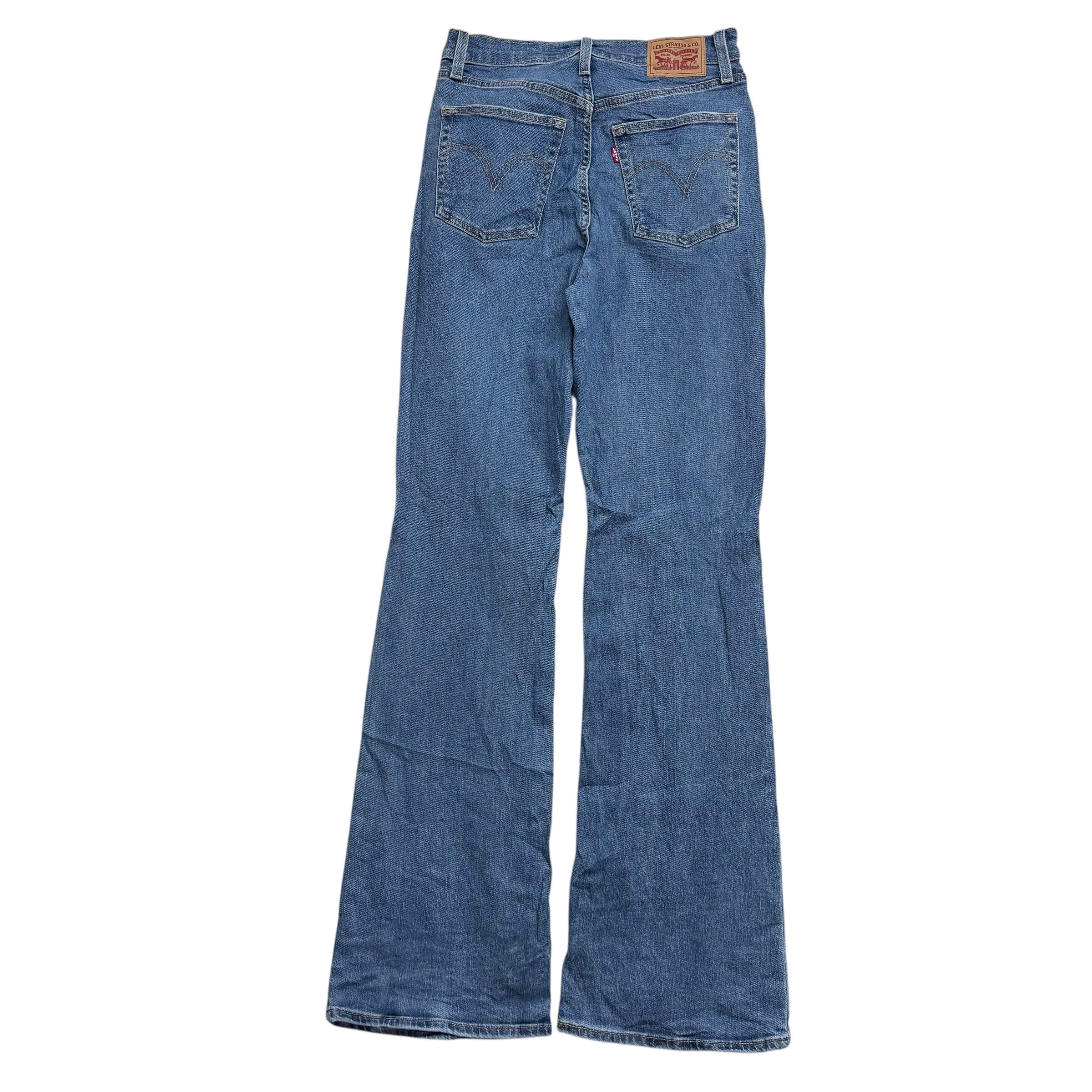 Levis Jeans W28 L33 Womens Ribcage Bootcut Mid Blue Stretch Denim (E)