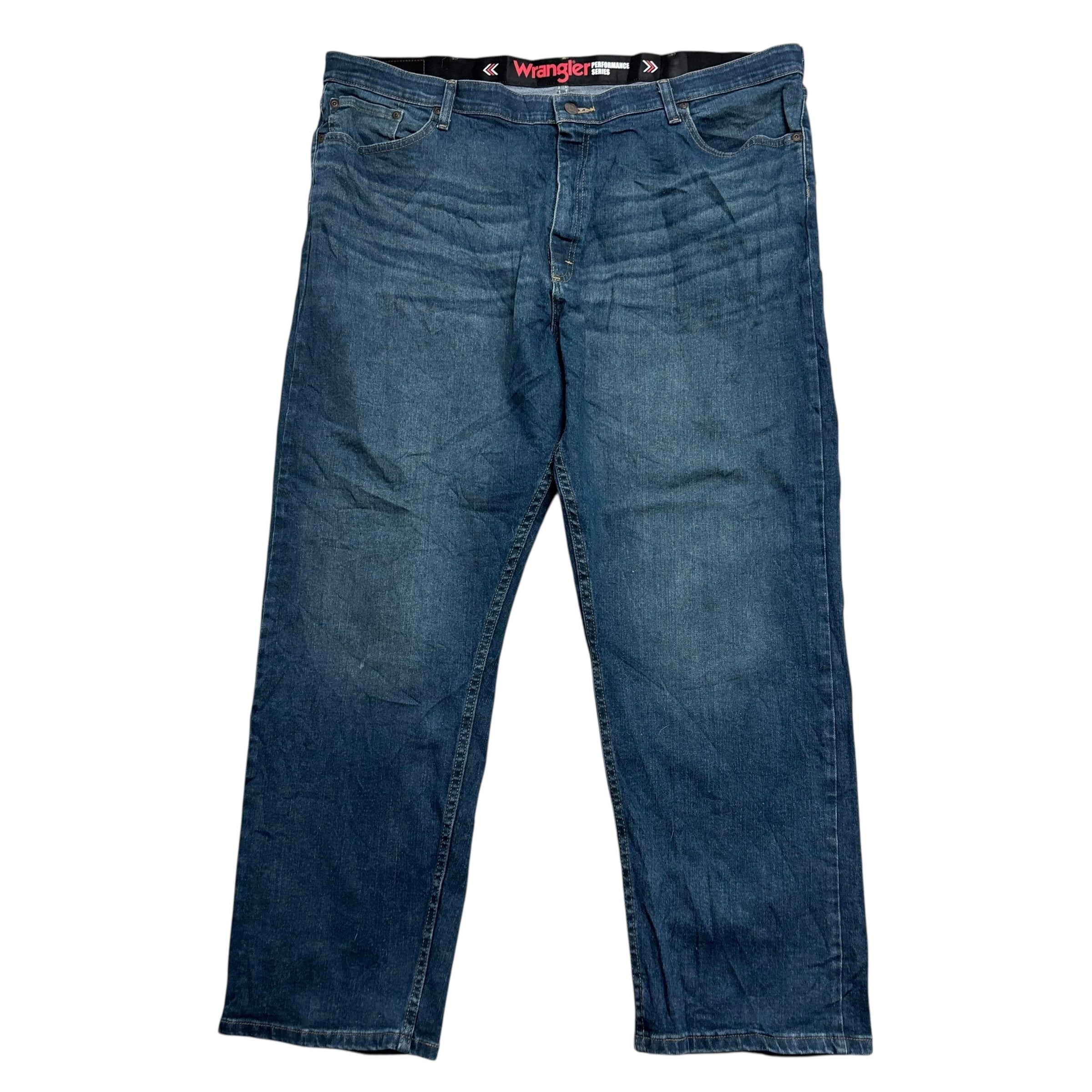 Wrangler Jeans W42 L30 Mens Dark Blue Relaxed Straight Fit Stretch Denim (E)