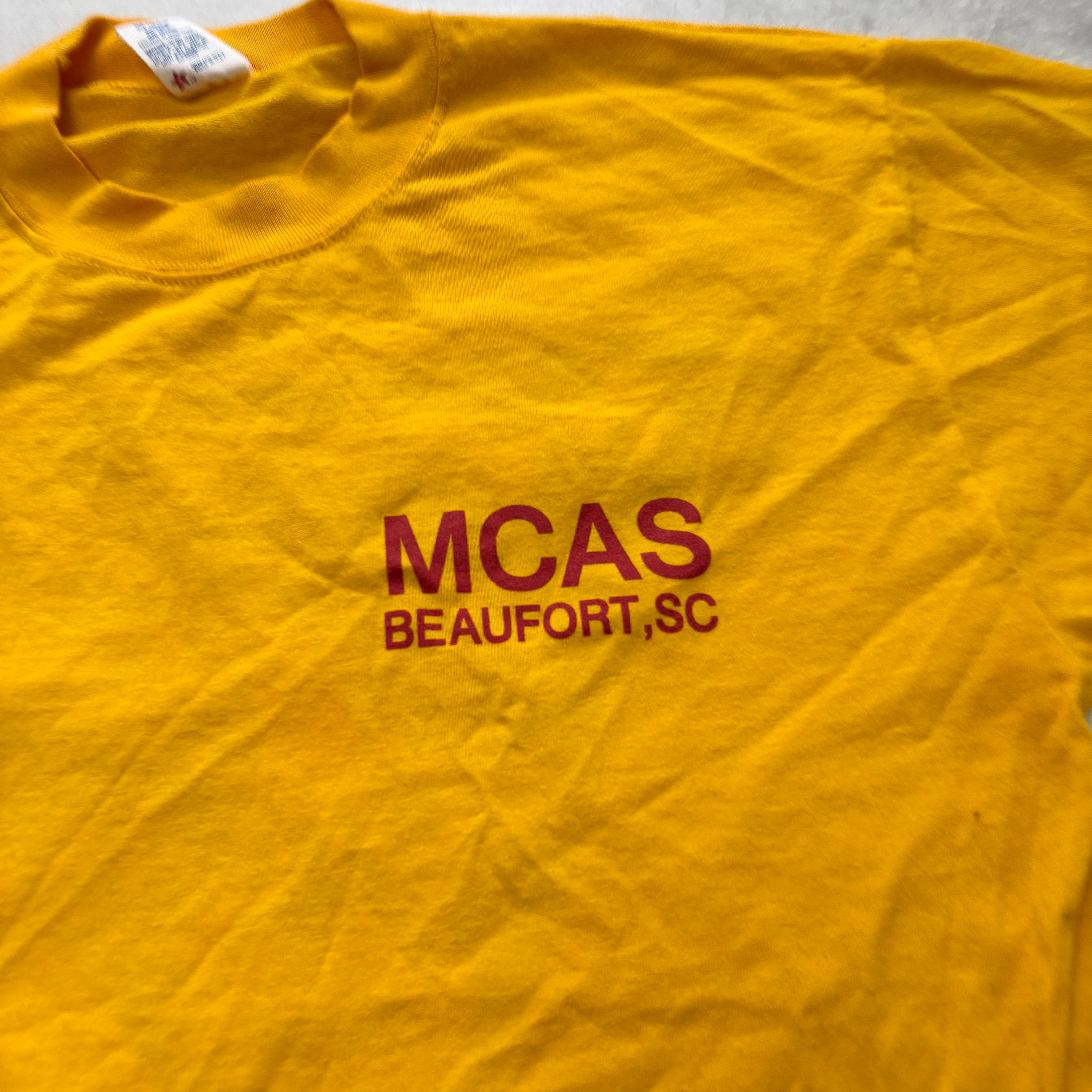 Vintage T Shirt Mens Medium Yellow Single Stitch Graphic Print 90s USA