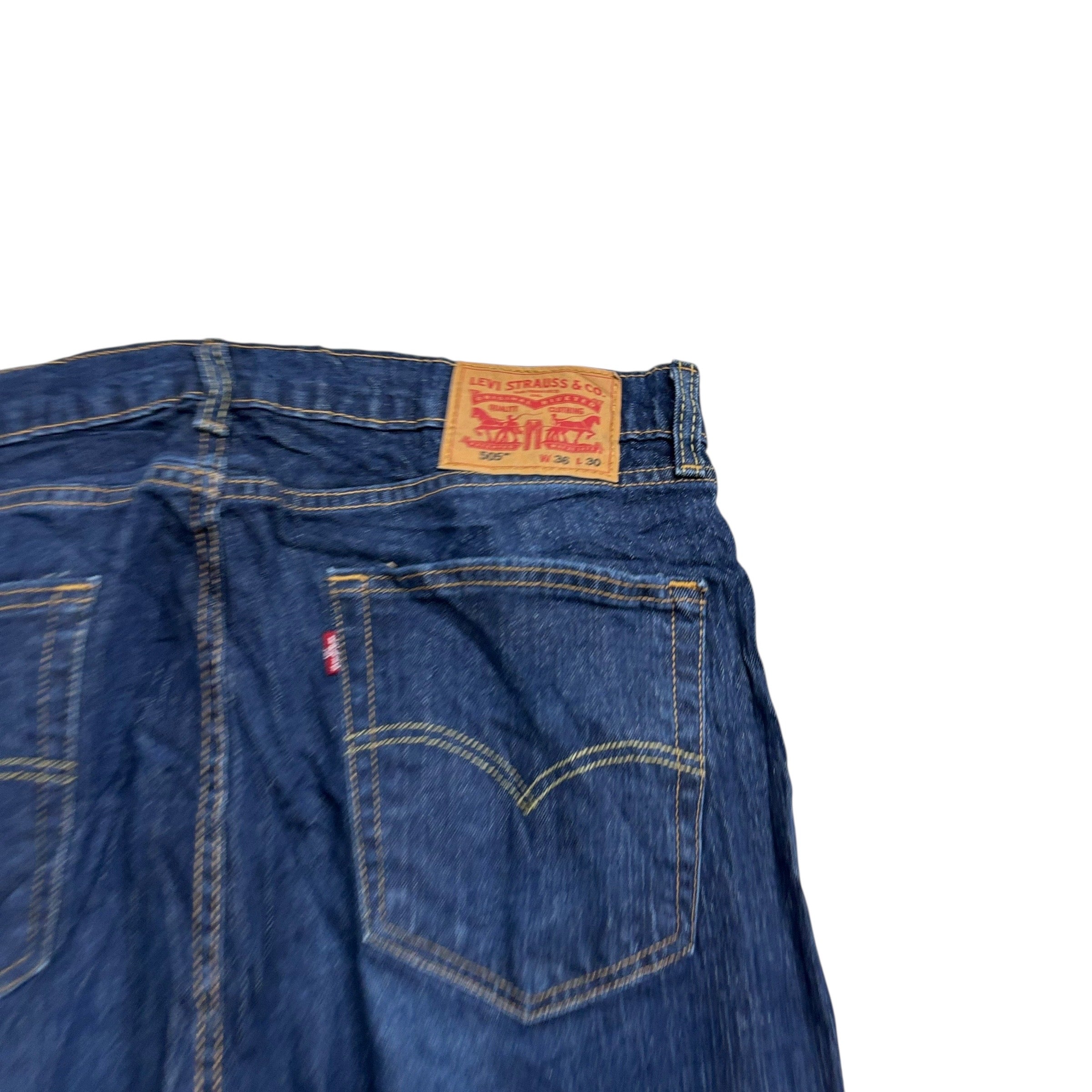 Levis 505 Jeans W36 L30 Mens Dark Blue Regular Straight Fit Stretch Denim (E)