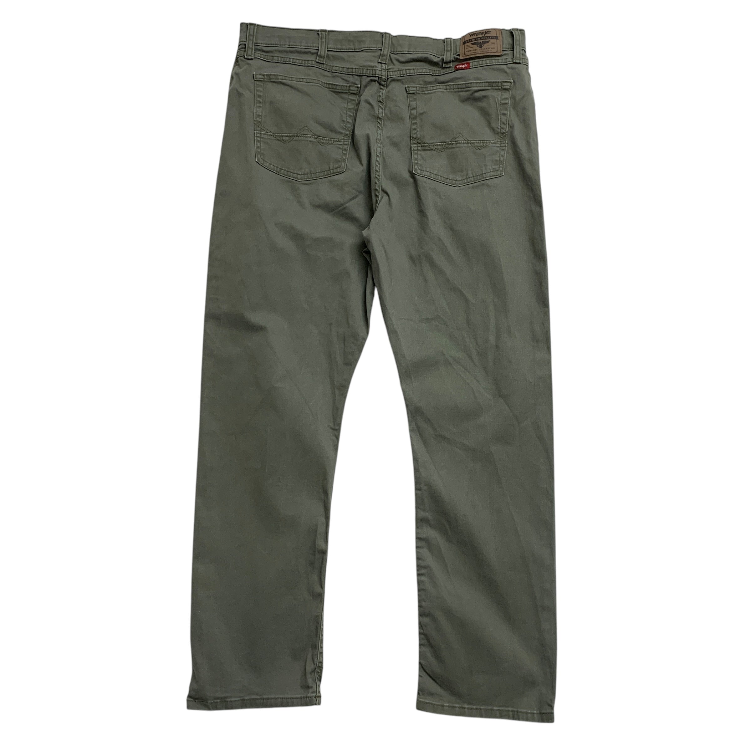 Wrangler Trousers W38 L30 Mens Green Olive Straight Fit Stretch Cotton Pants