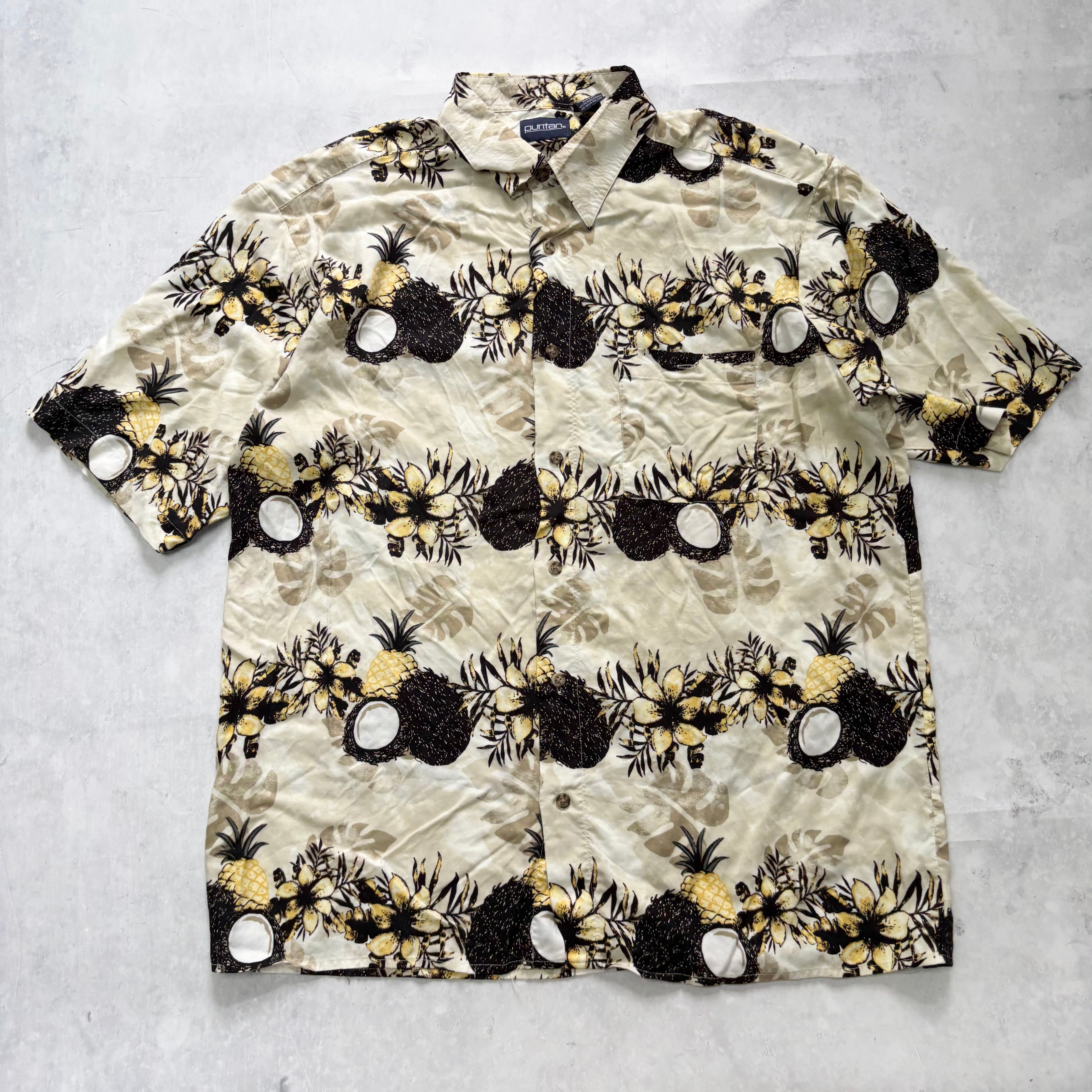 Vintage Hawaiian Shirt Mens Large Yellow Floral Aloha Short Sleeve Rayon (E)