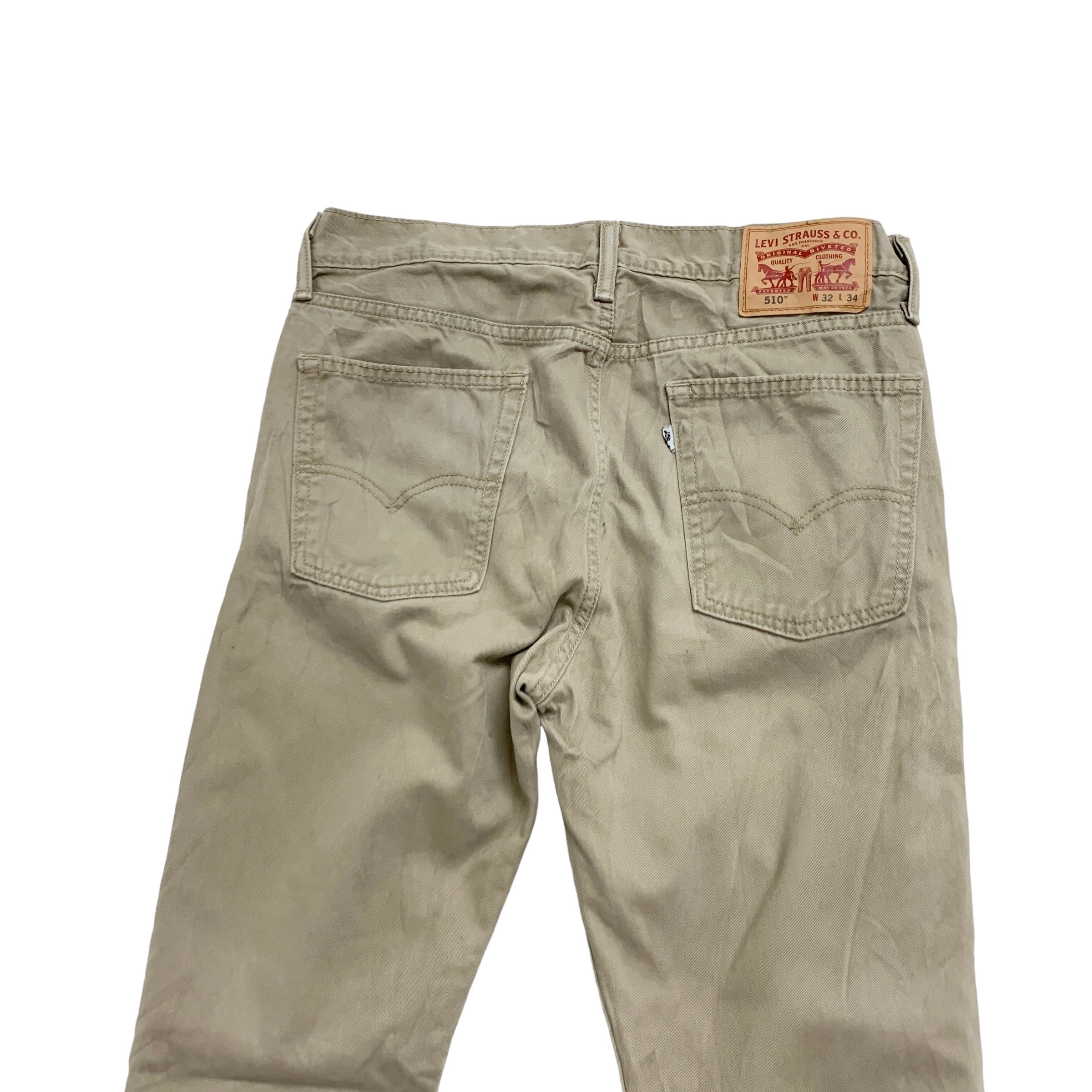 Levis 510 Trousers W32 L34 Mens Beige Skinny Fit Cotton Pants