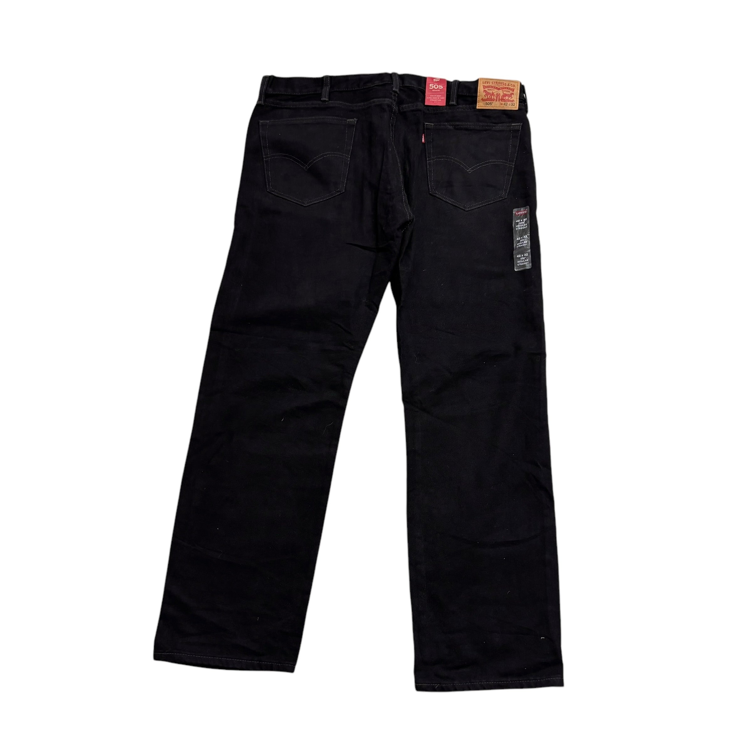 Levis 505 Jeans W42 L32 Mens Black Regular Straight Fit Denim (E)