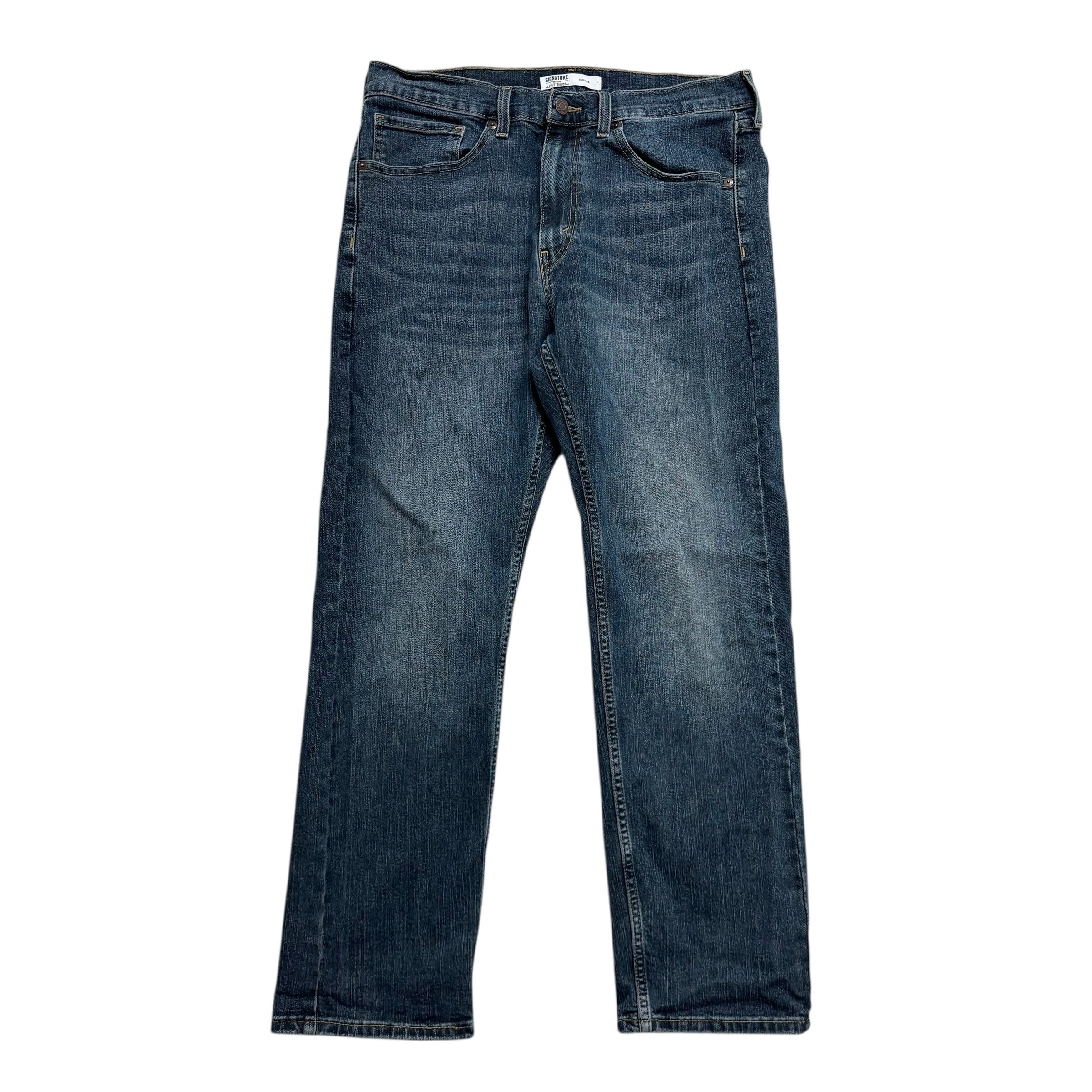 Levis Signature Jeans W33 L28 Mens Dark Blue Regular Straight Stretch Denim (E)