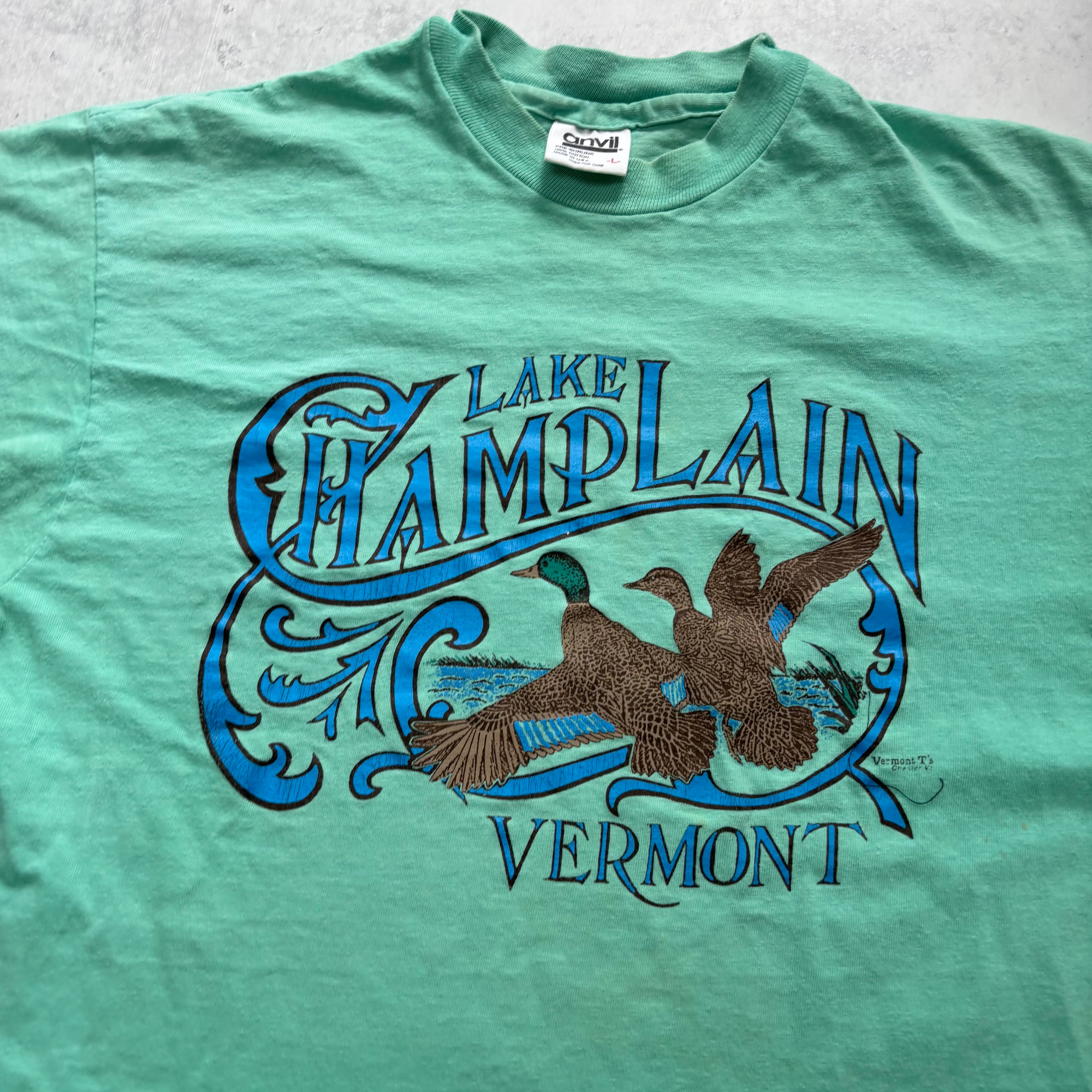 Vintage T Shirt Mens Medium Green Single Stitch Graphic Print 90s Nature