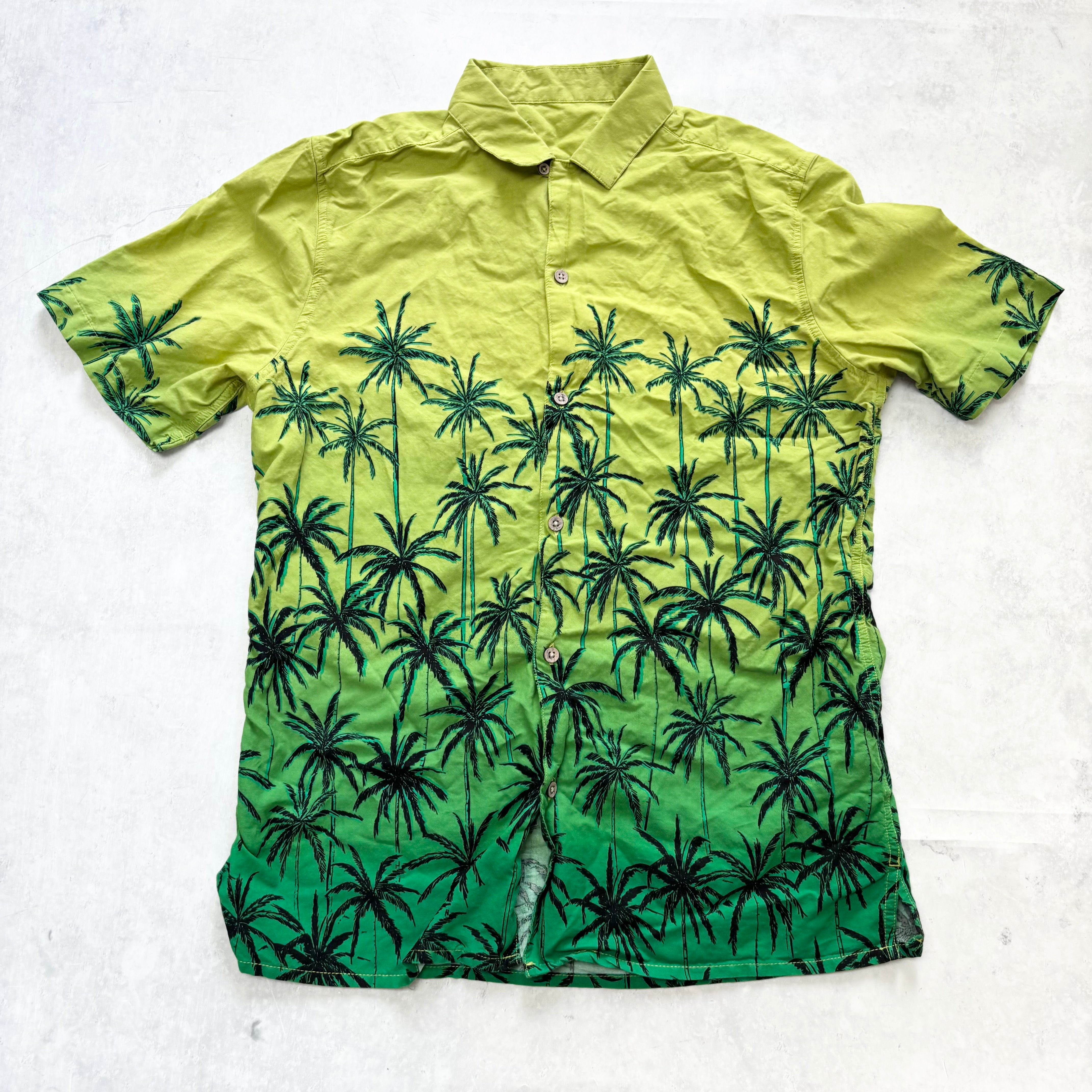 Vintage Hawaiian Shirt Mens Small Green Floral Aloha Short Sleeve Cotton (E)