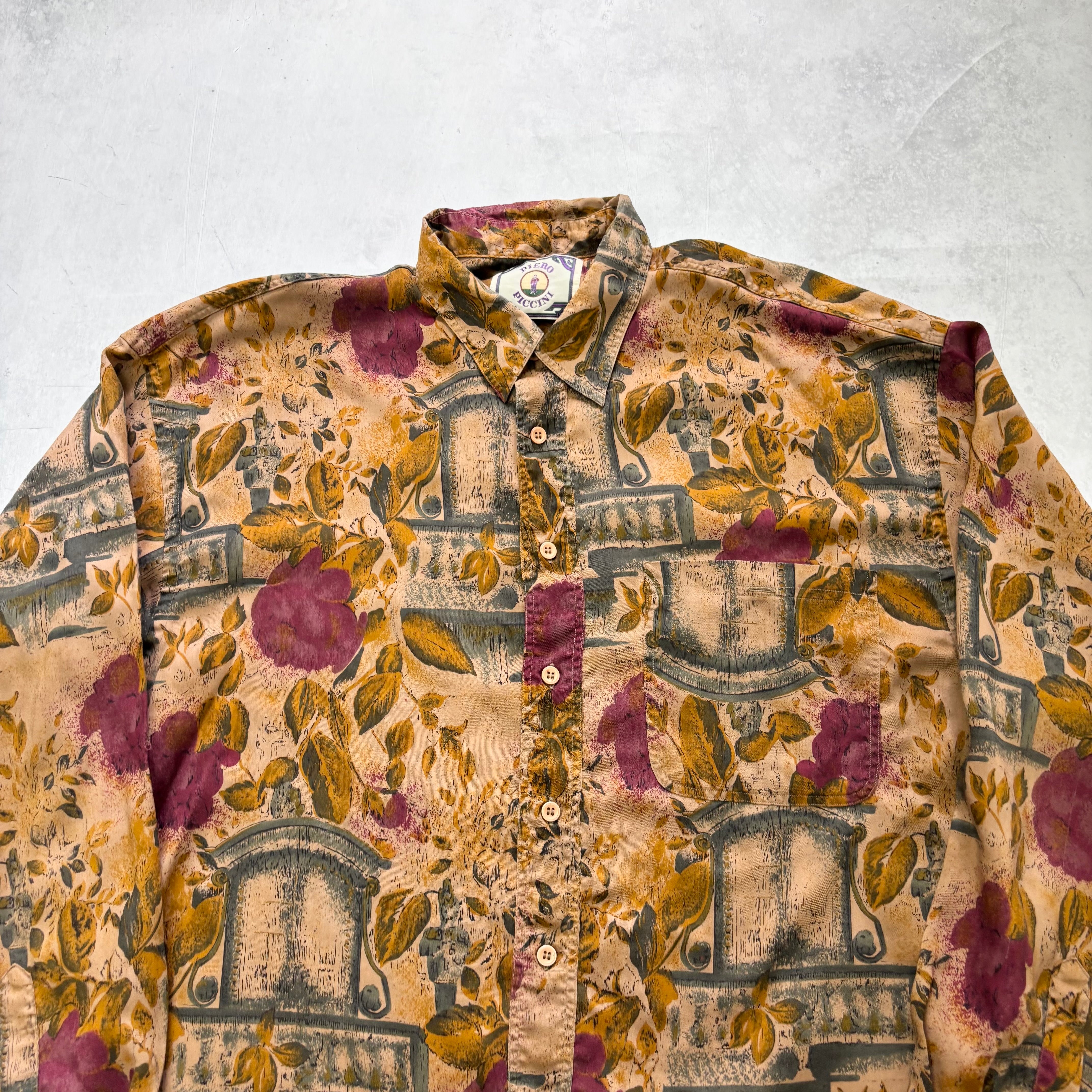 Vintage Patterned Shirt Mens Large Abstract Print Long Sleeve (E)