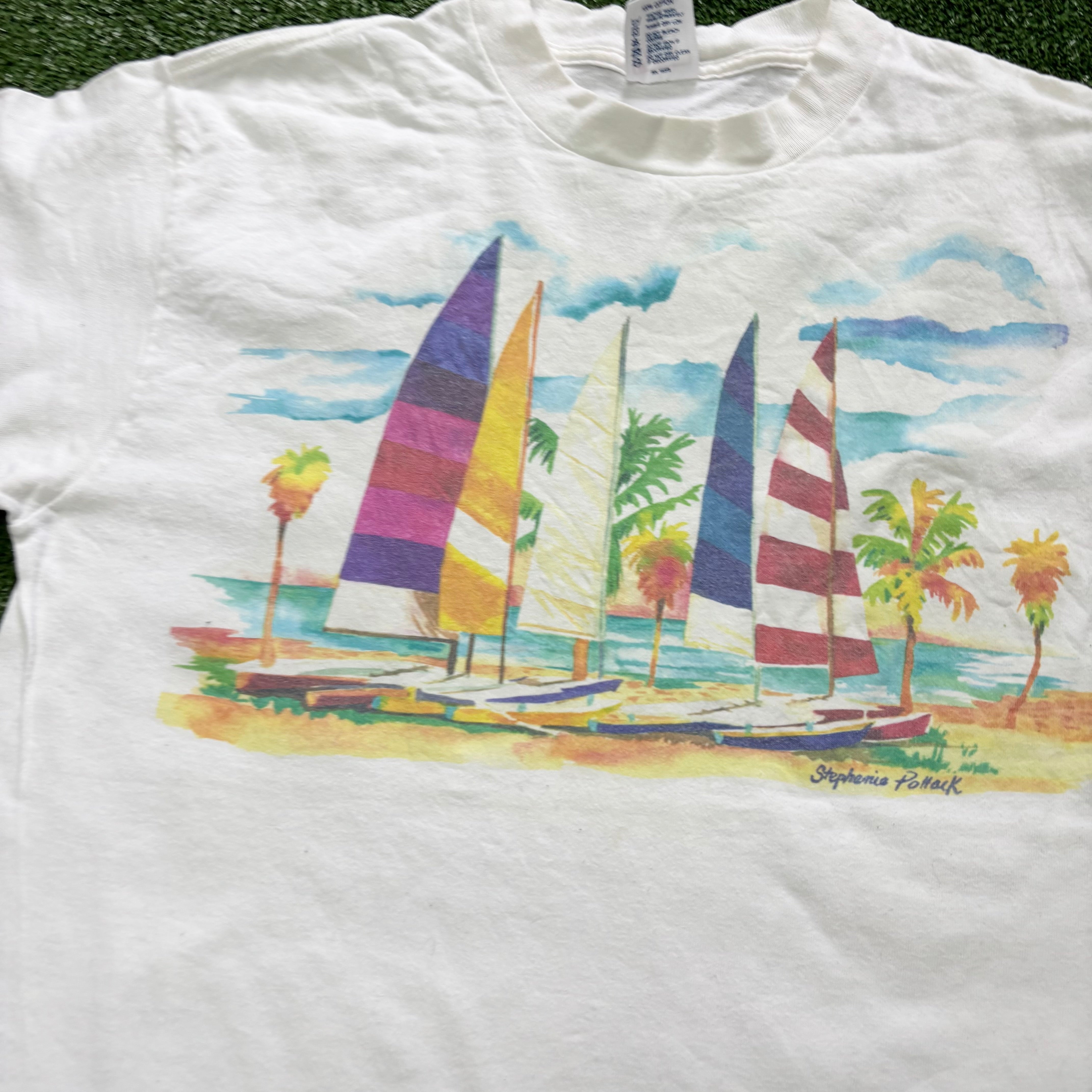 Vintage T Shirt Mens Medium White Single Stitch Graphic Print 90s Tourist (E)