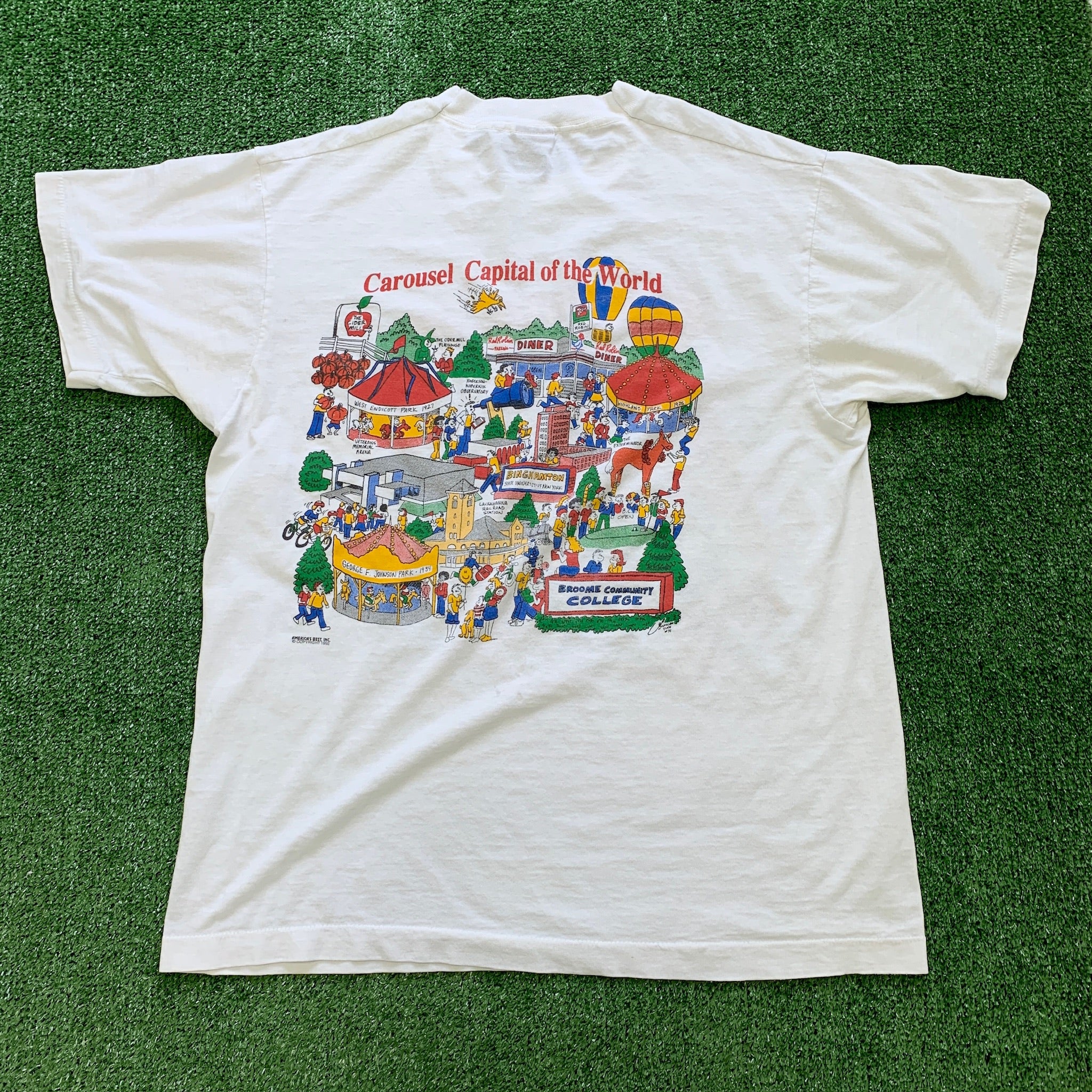 Vintage T Shirt Mens Large White Single Stitch Graphic Print 90s USA Tourist