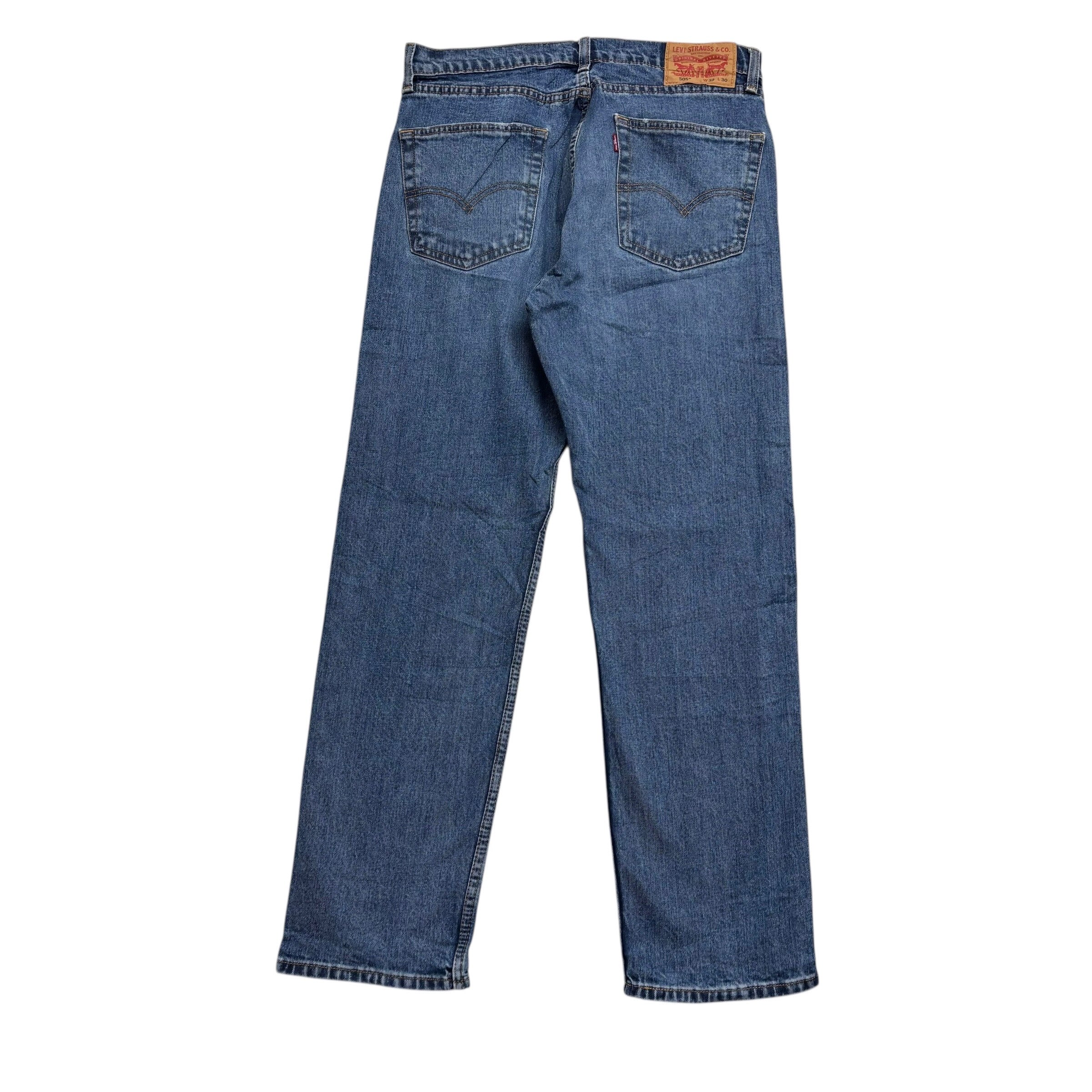 Levis 505 Jeans W32 L30 Mens Mid Blue Regular Straight Fit Stretch Denim (E)