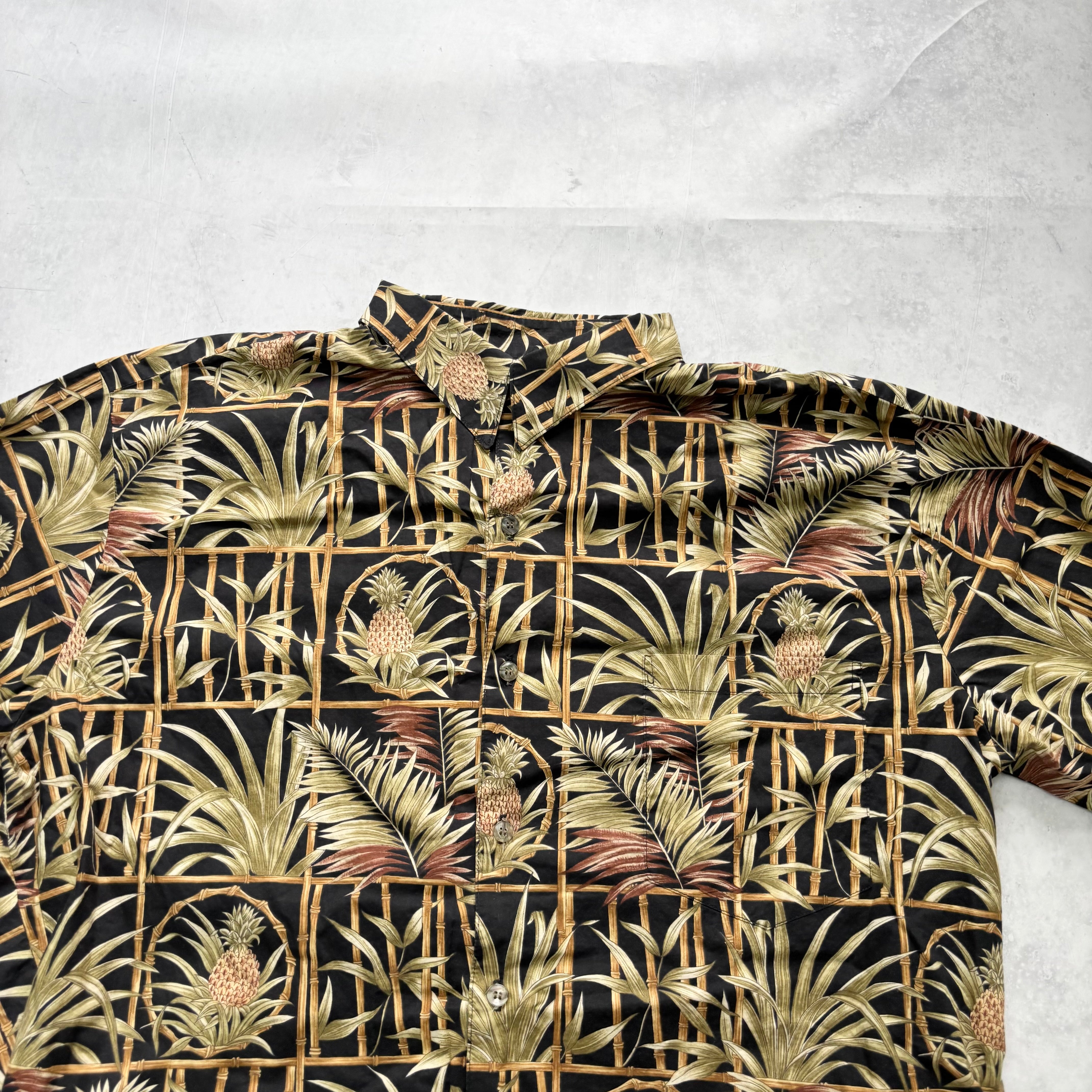 Vintage Hawaiian Shirt Mens XL Black Floral Aloha Short Sleeve Cotton (E)