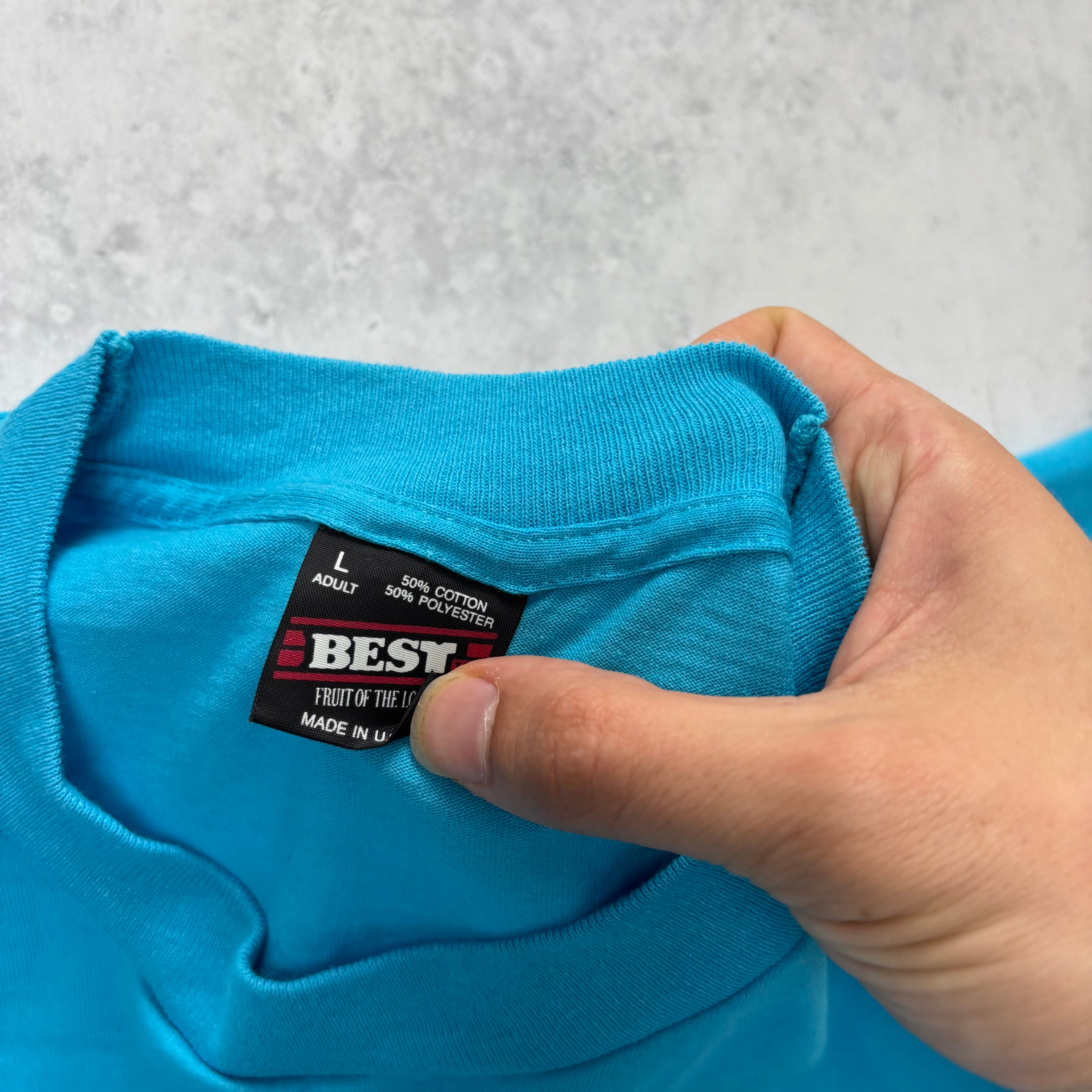 Vintage T Shirt Mens Large Blue Single Stitch Graphic Print 90s USA (E)