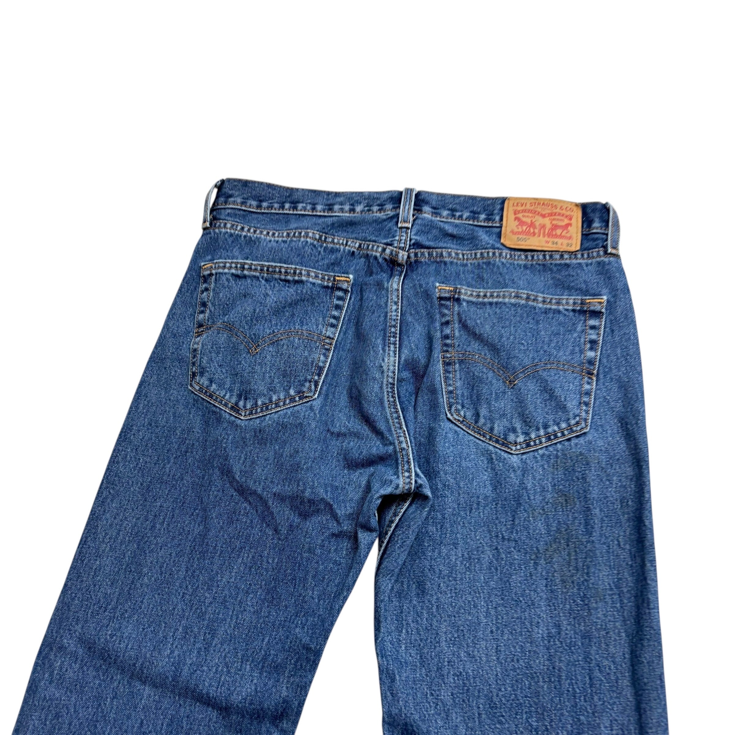 Levis 505 Jeans W34 L32 Mens Mid Blue Regular Straight Fit Denim