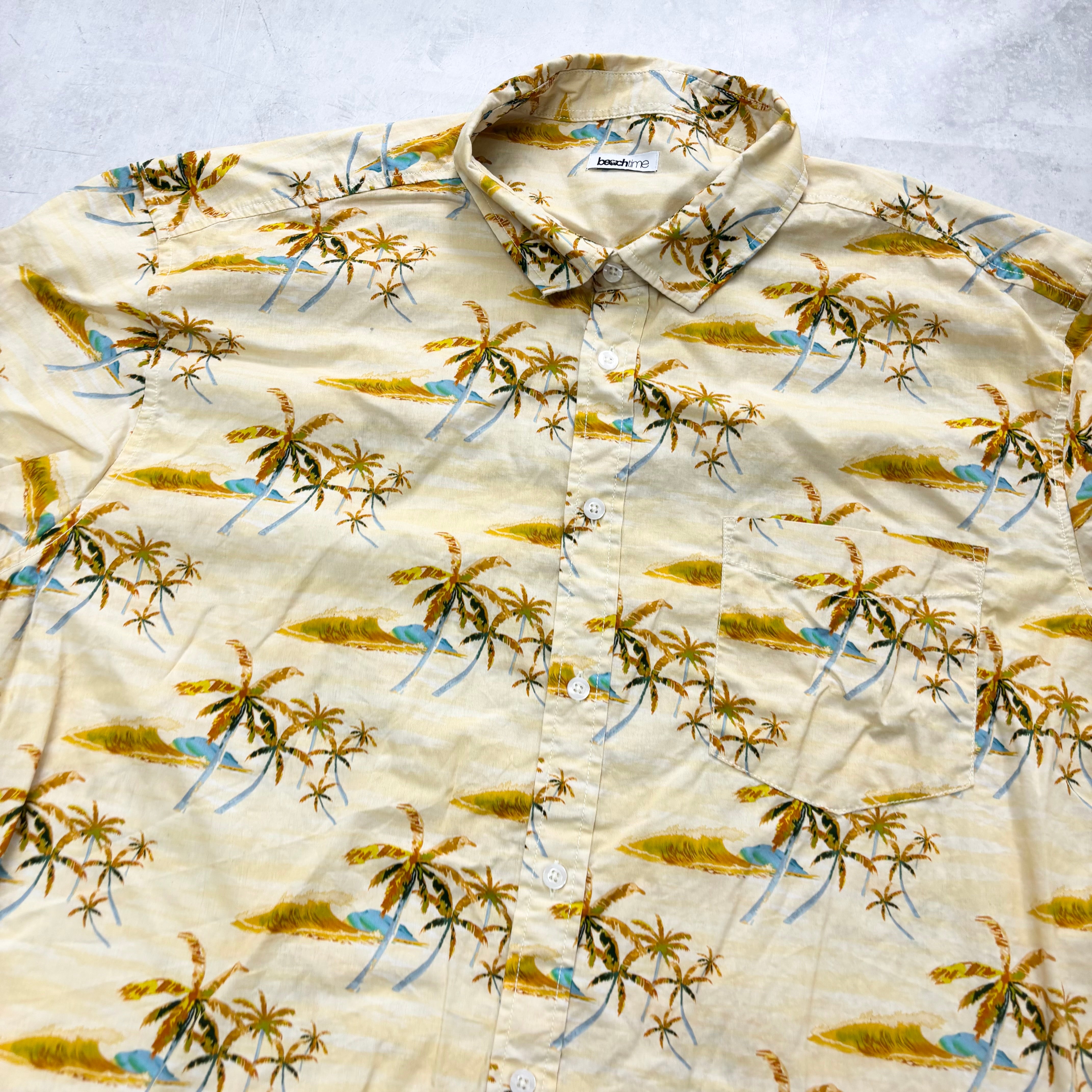 Hawaiian Shirt Mens XXL Yellow Floral Aloha Short Sleeve Cotton (E)