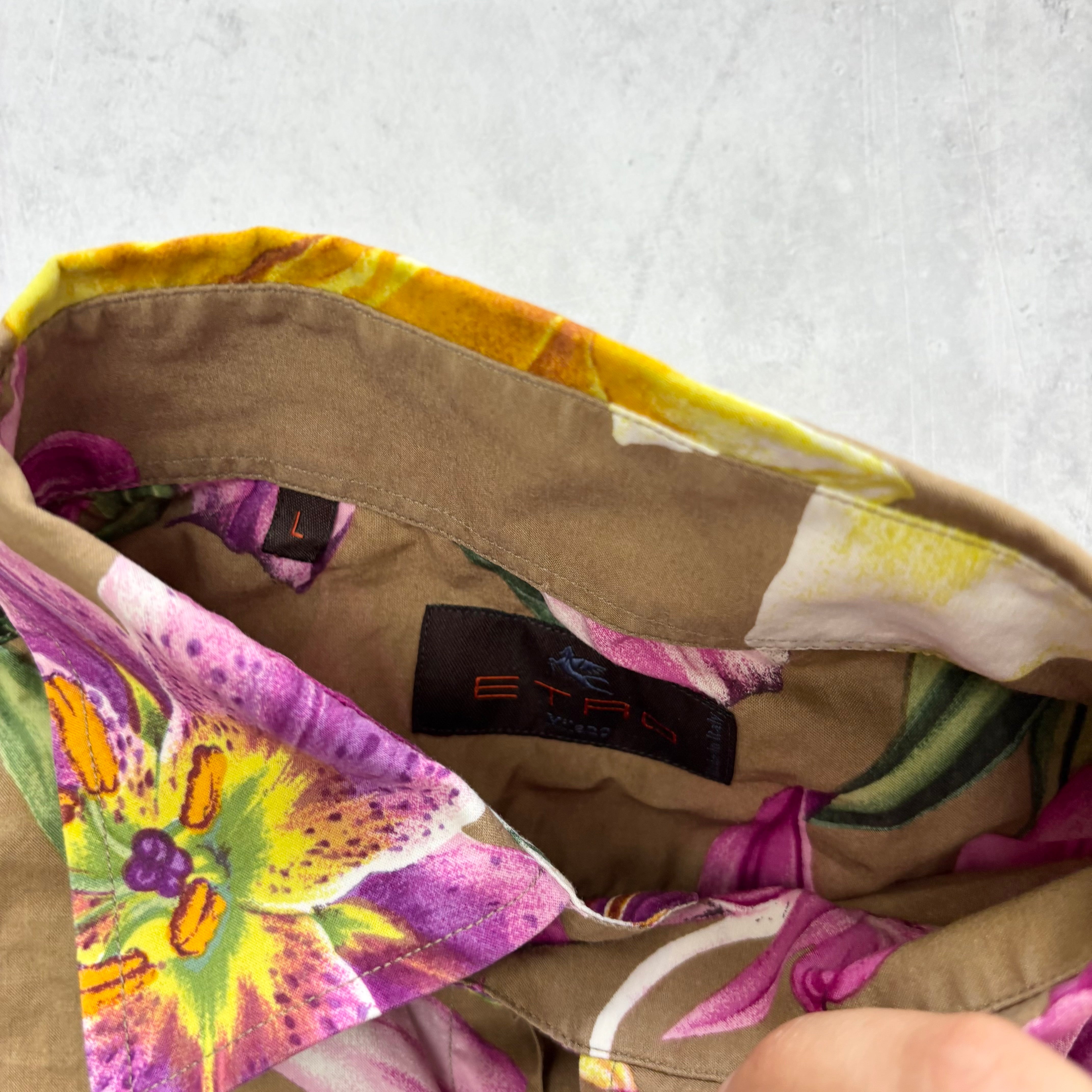 ETRO Shirt Mens Large Brown Long Sleeve Cotton Pattern Regular Fit (E)