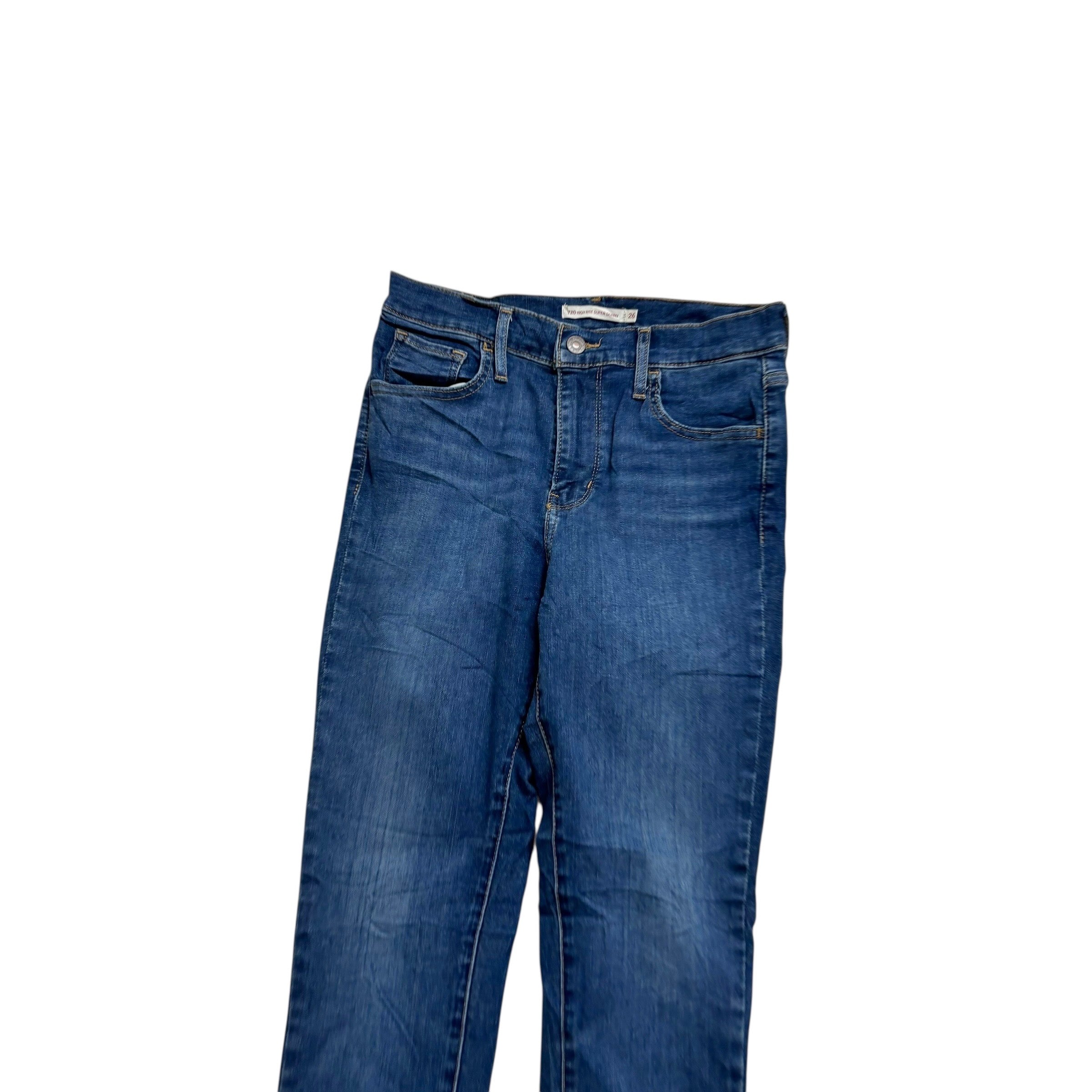 Levis 720 Jeans W26 L28 Womens High Rise Super Skinny Mid Blue Stretch Denim (E)