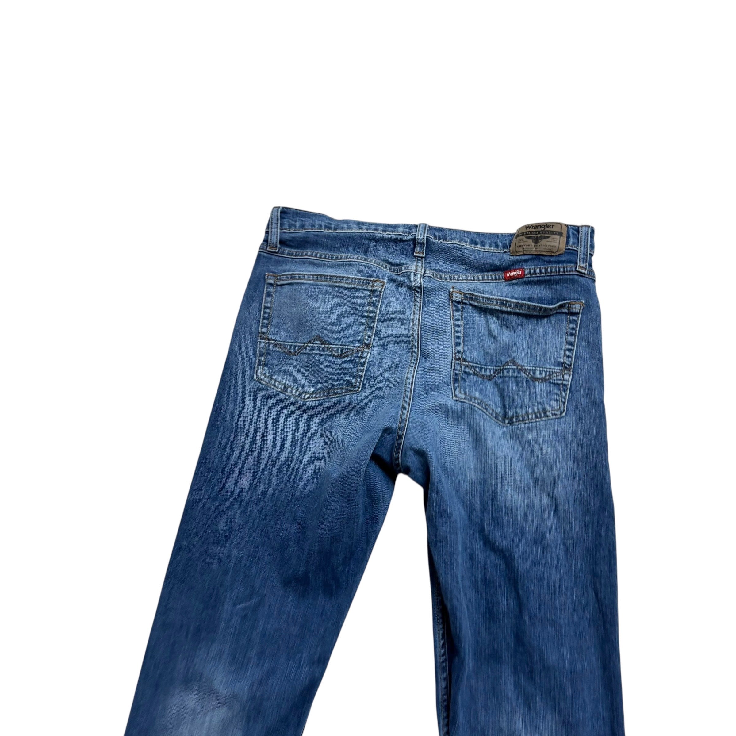 Wrangler Jeans W32 L32 Mens Mid Blue Slim Straight Fit Stretch Denim (E)