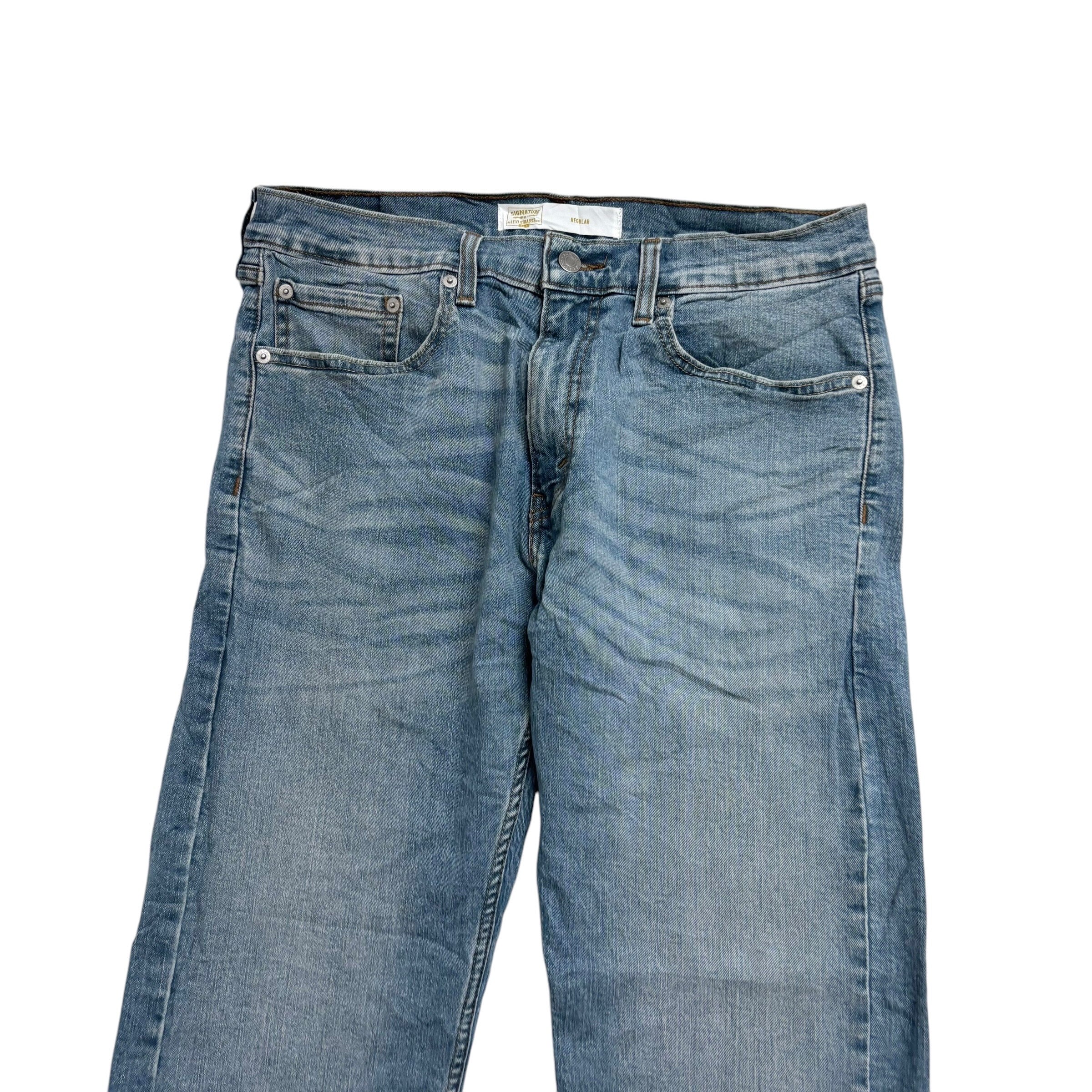 Levis Signature Jeans W32 L30 Mens Mid Blue Regular Straight Fit Stretch Denim