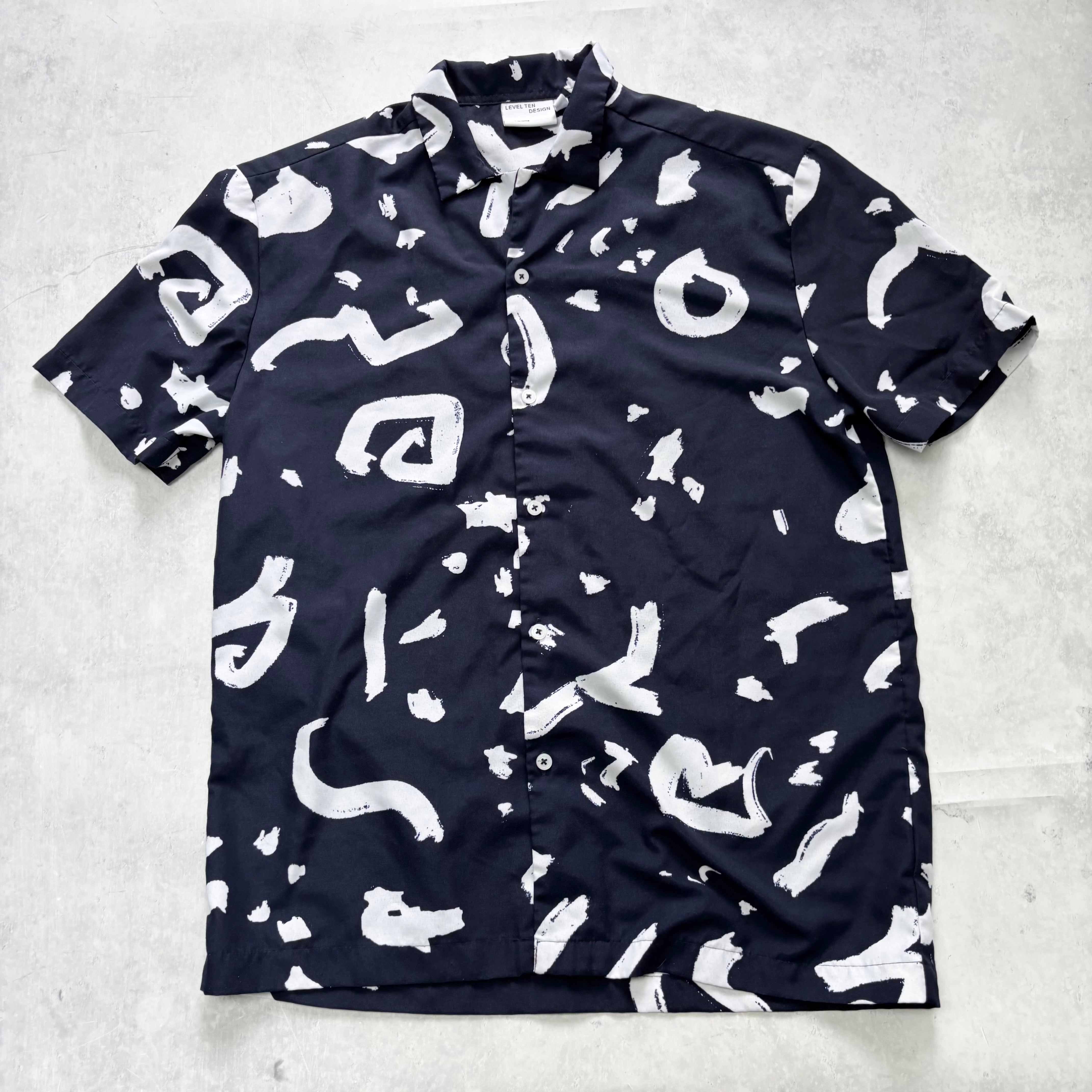 Level Ten Shirt Mens Small Navy Blue Abstract Pattern Short Sleeve Polyester (E)