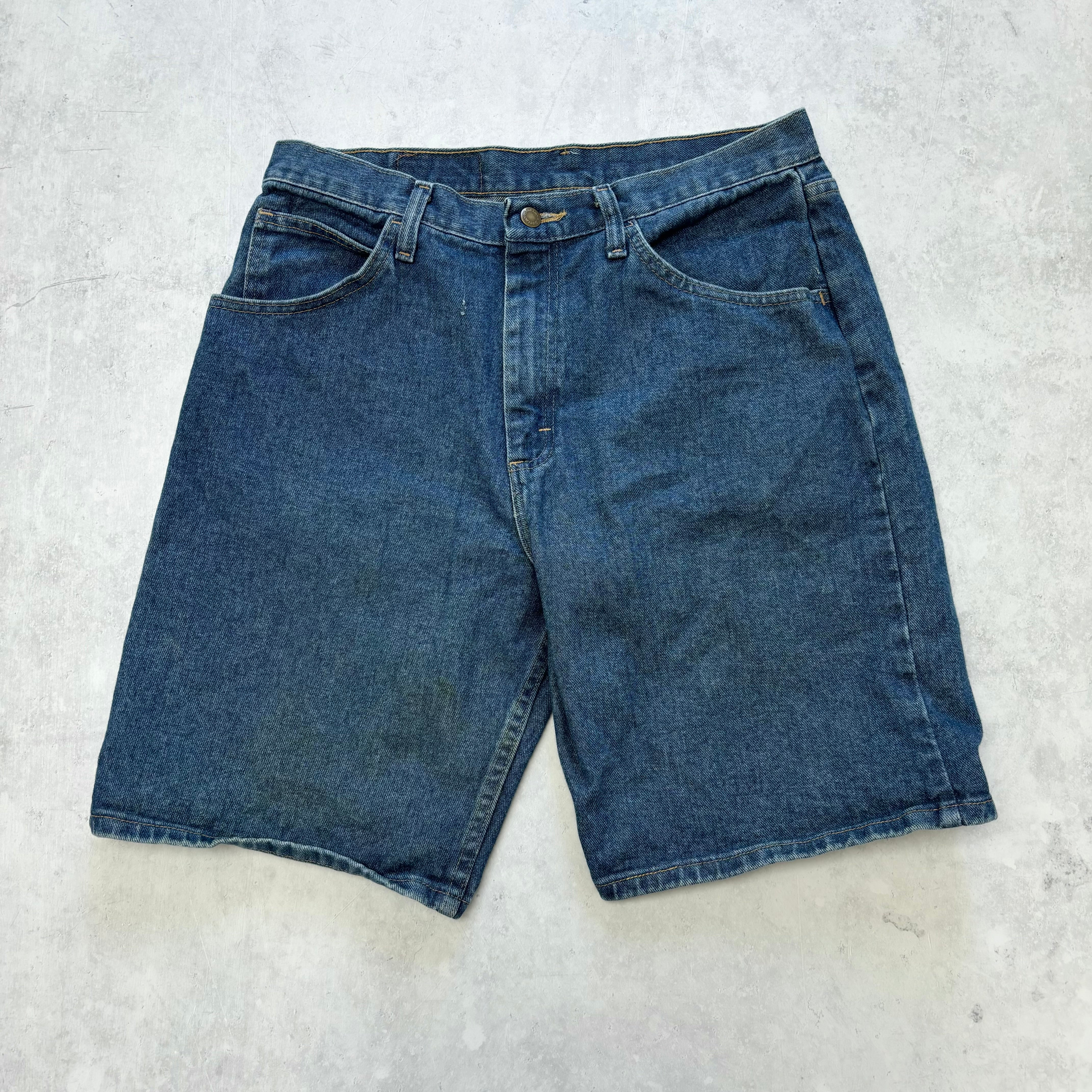 Vintage Wrangler Jorts W32 Mens Denim Shorts Mid Blue Baggy Relaxed Fit