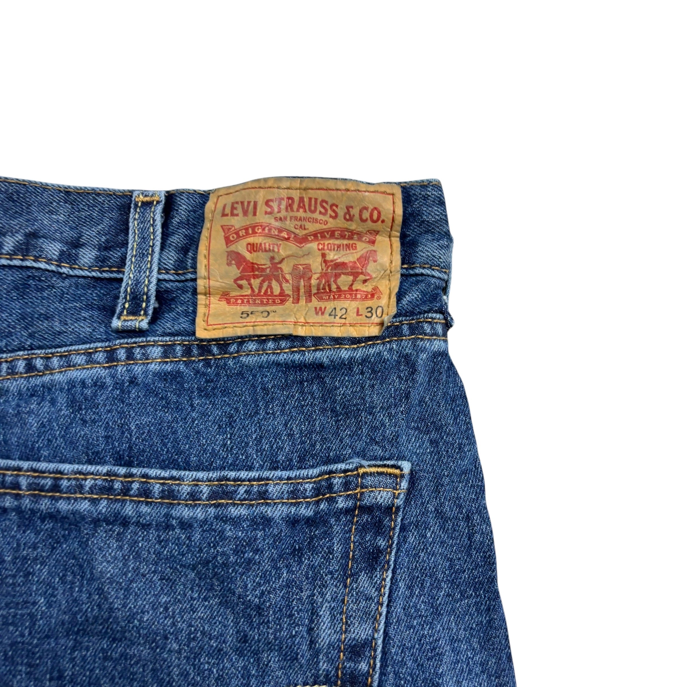 Levis 550 Jeans W42 L32 Mens Mid Blue Baggy Relaxed Straight Fit Denim (E)