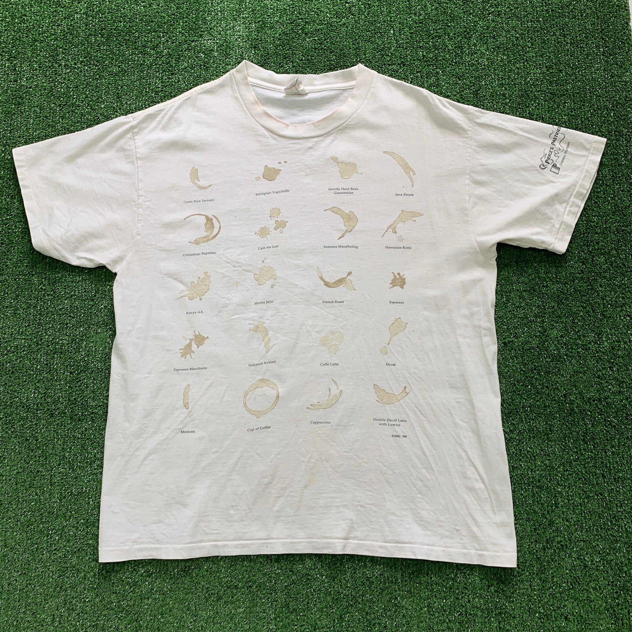 Vintage T Shirt Mens Large Cream White Single Stitch Graphic Print 90s USA