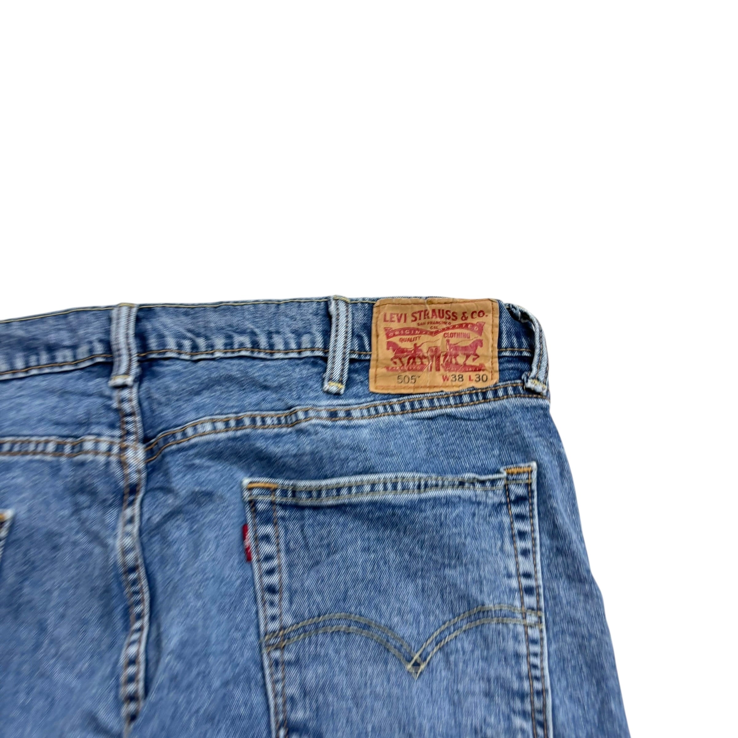 Levis 505 Jeans W36 L30 Mens Mid Blue Regular Straight Fit Stretch Denim (E)