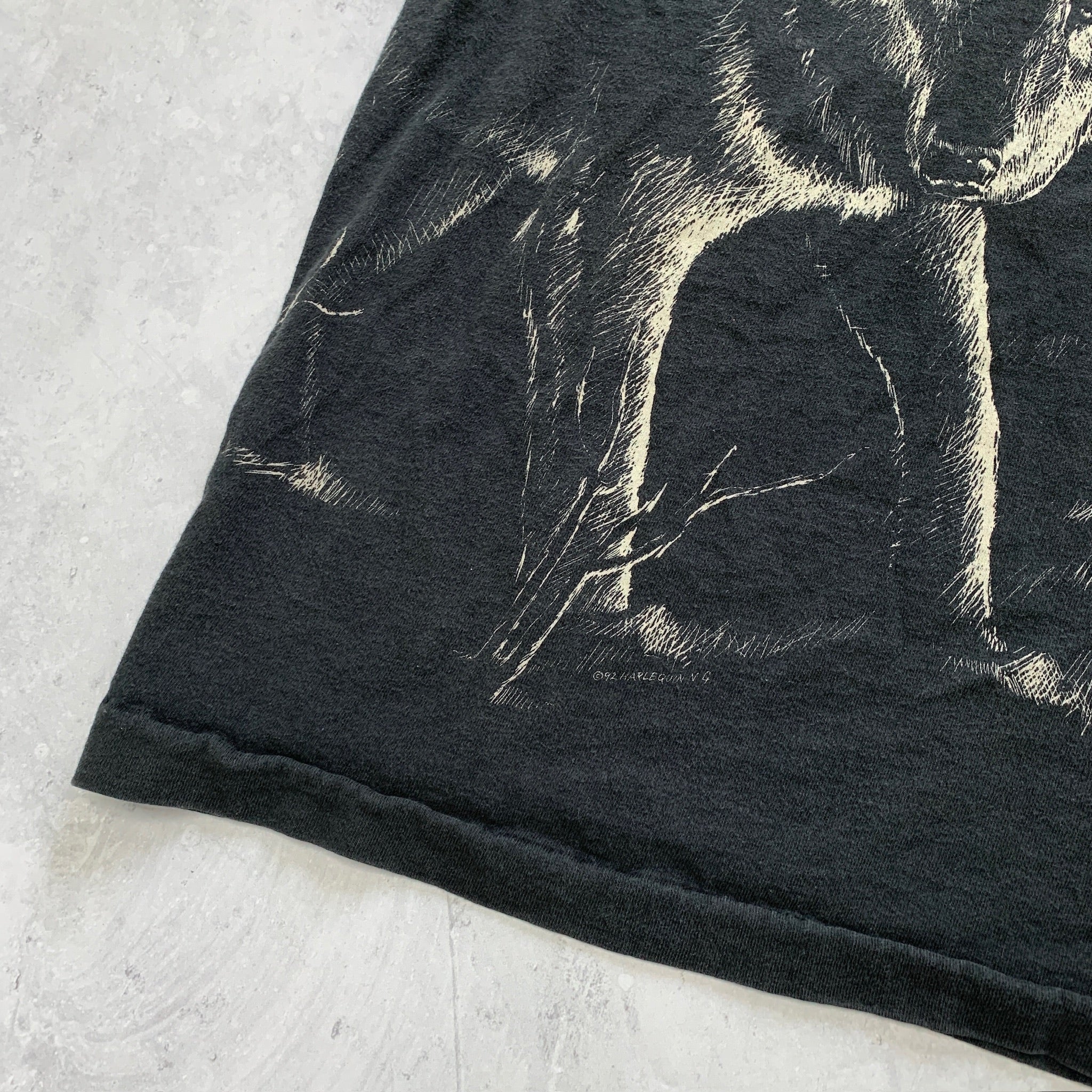 Vintage T Shirt Mens XL Black Single Stitch Graphic Print 90s AOP Wolves Nature