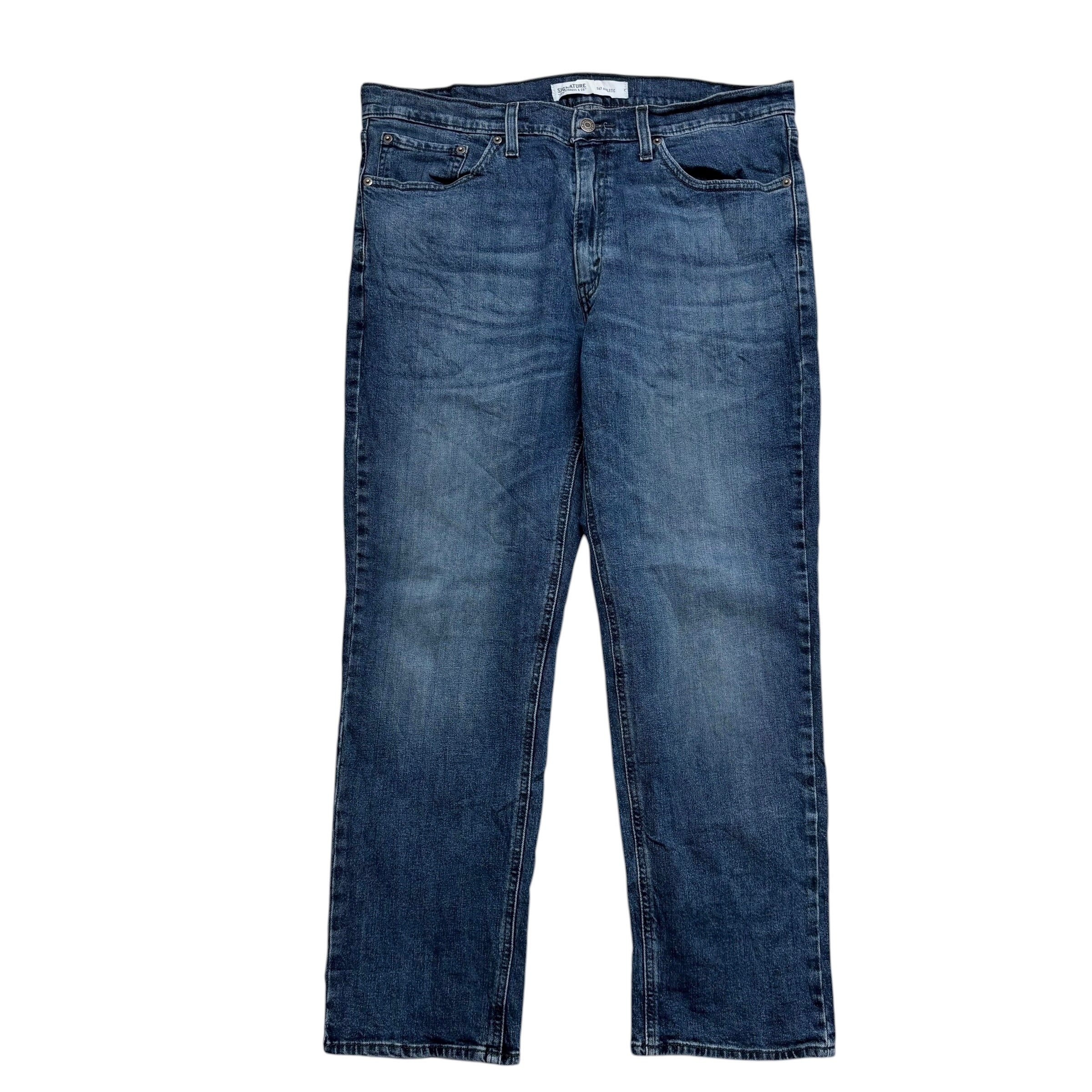 Levis Signature Jeans W36 L29 Mens Navy Blue Athletic Tapered Fit Stretch (E)