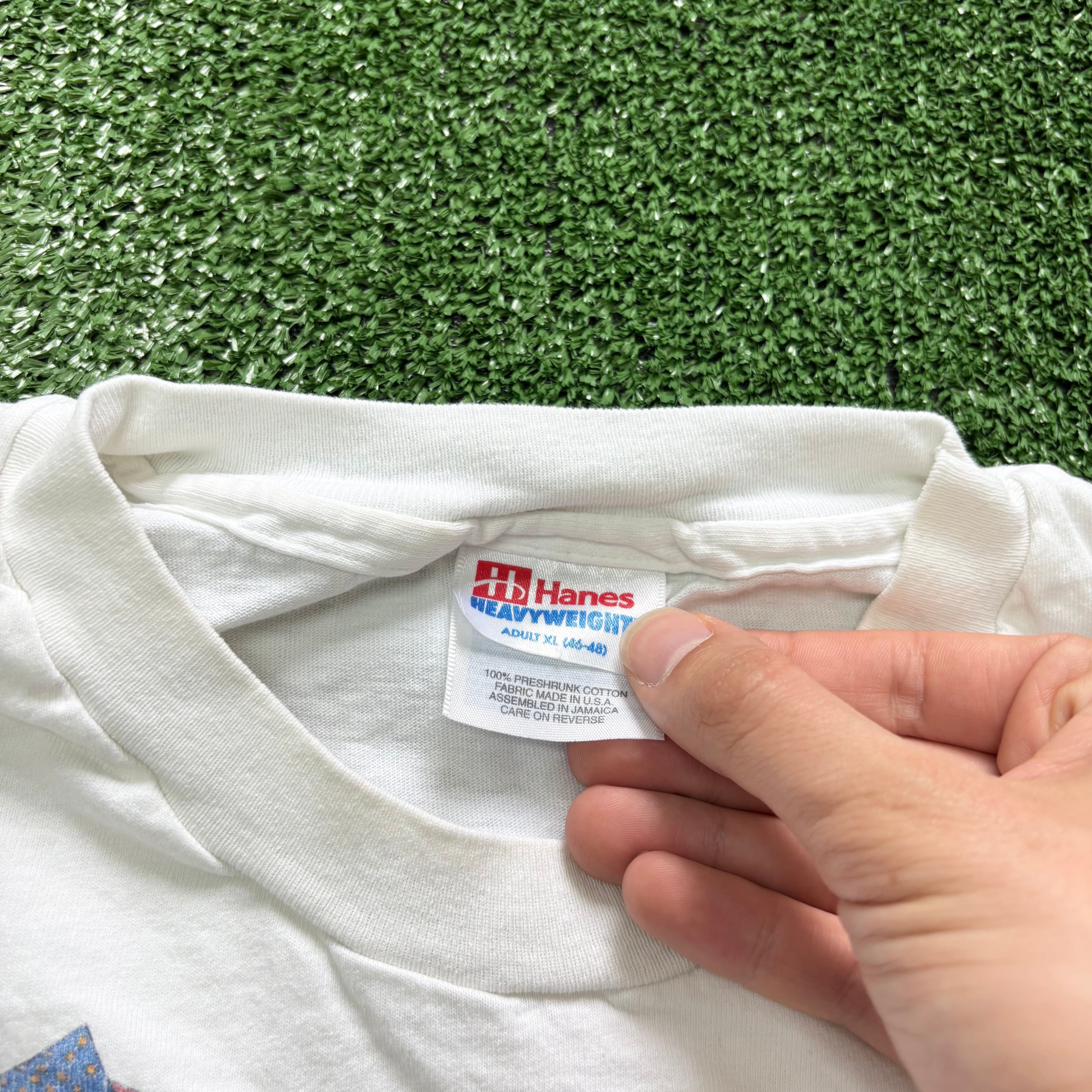 Vintage T Shirt Mens XL White Single Stitch Graphic Print 90s USA Sewing