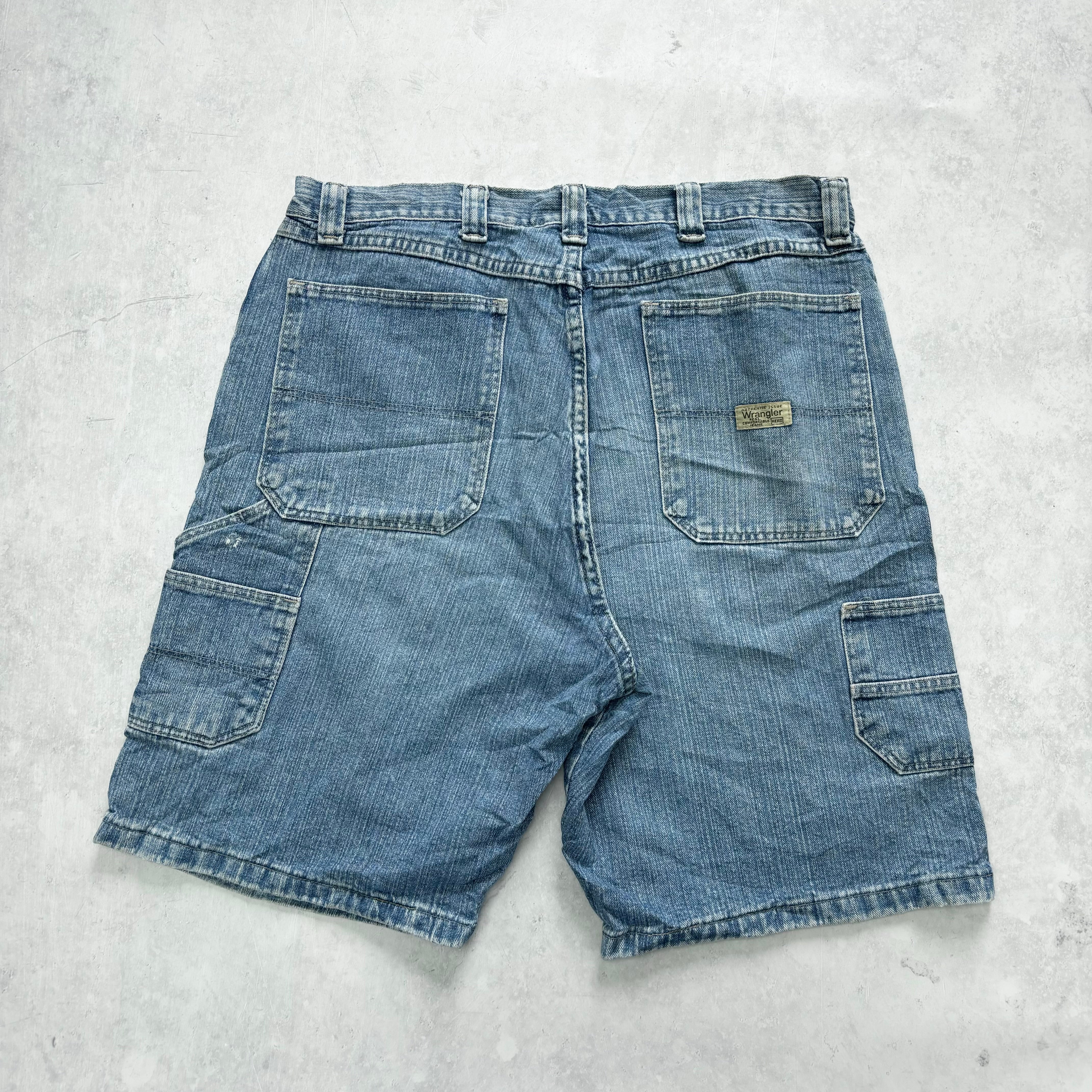 Vintage Wrangler Jorts W34 Mens Denim Shorts Light Blue Baggy Relaxed Carpenter