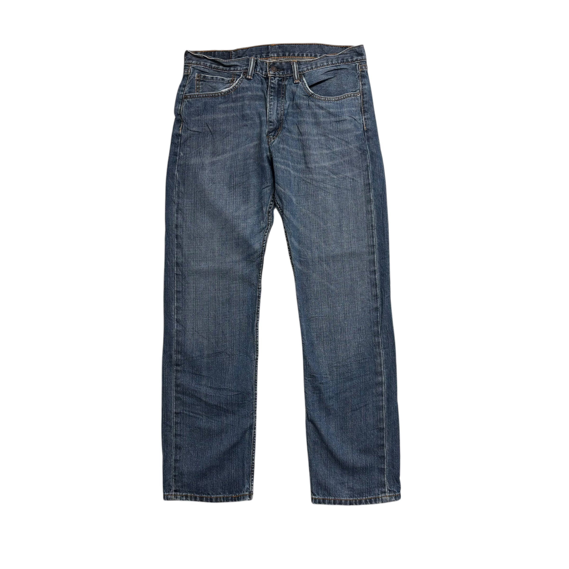 Levis 505 Jeans W34 L32 Mens Mid Blue Regular Straight Fit Denim (E)