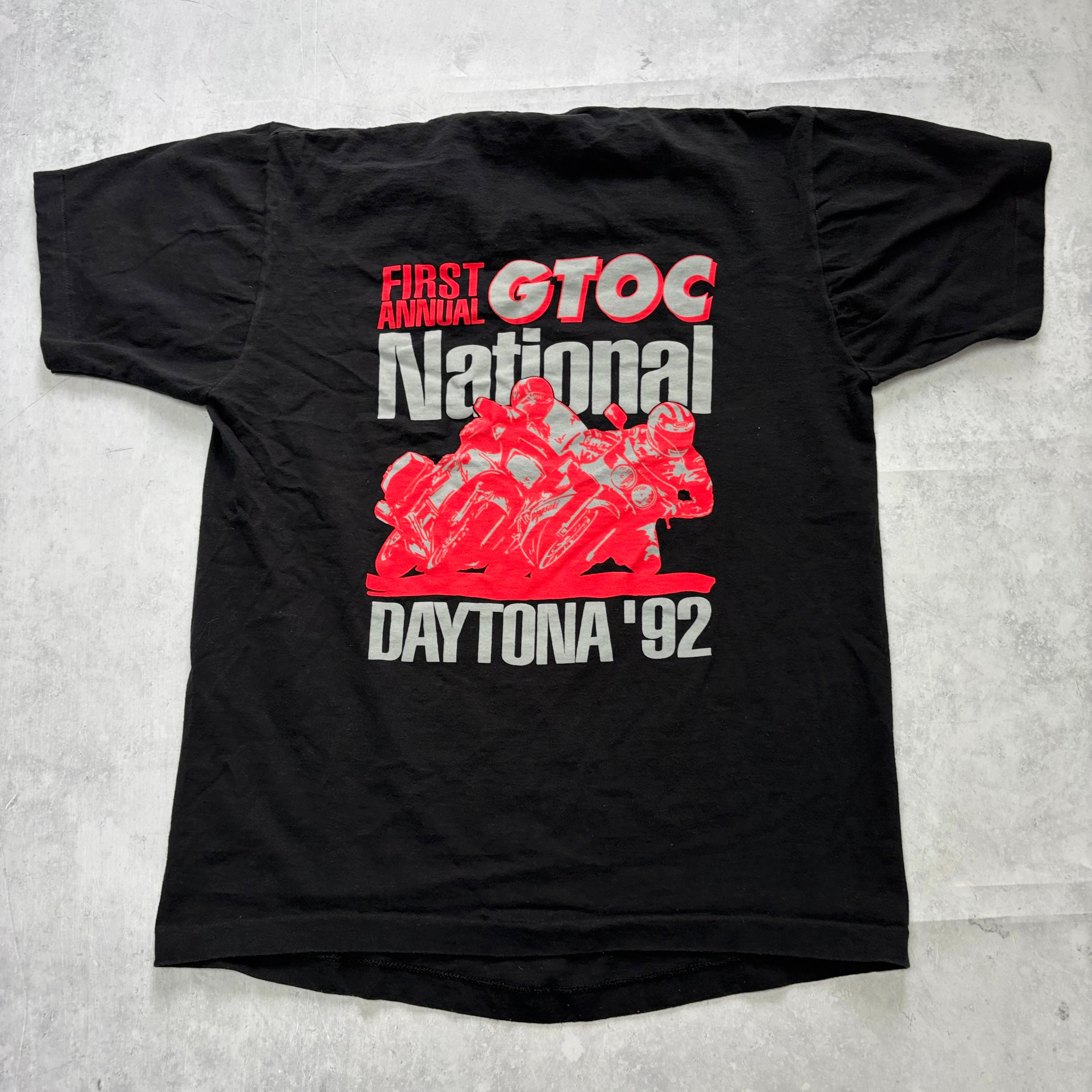 Vintage T Shirt Mens Large Black Single Stitch Graphic Print 90s Racing Daytona (E)